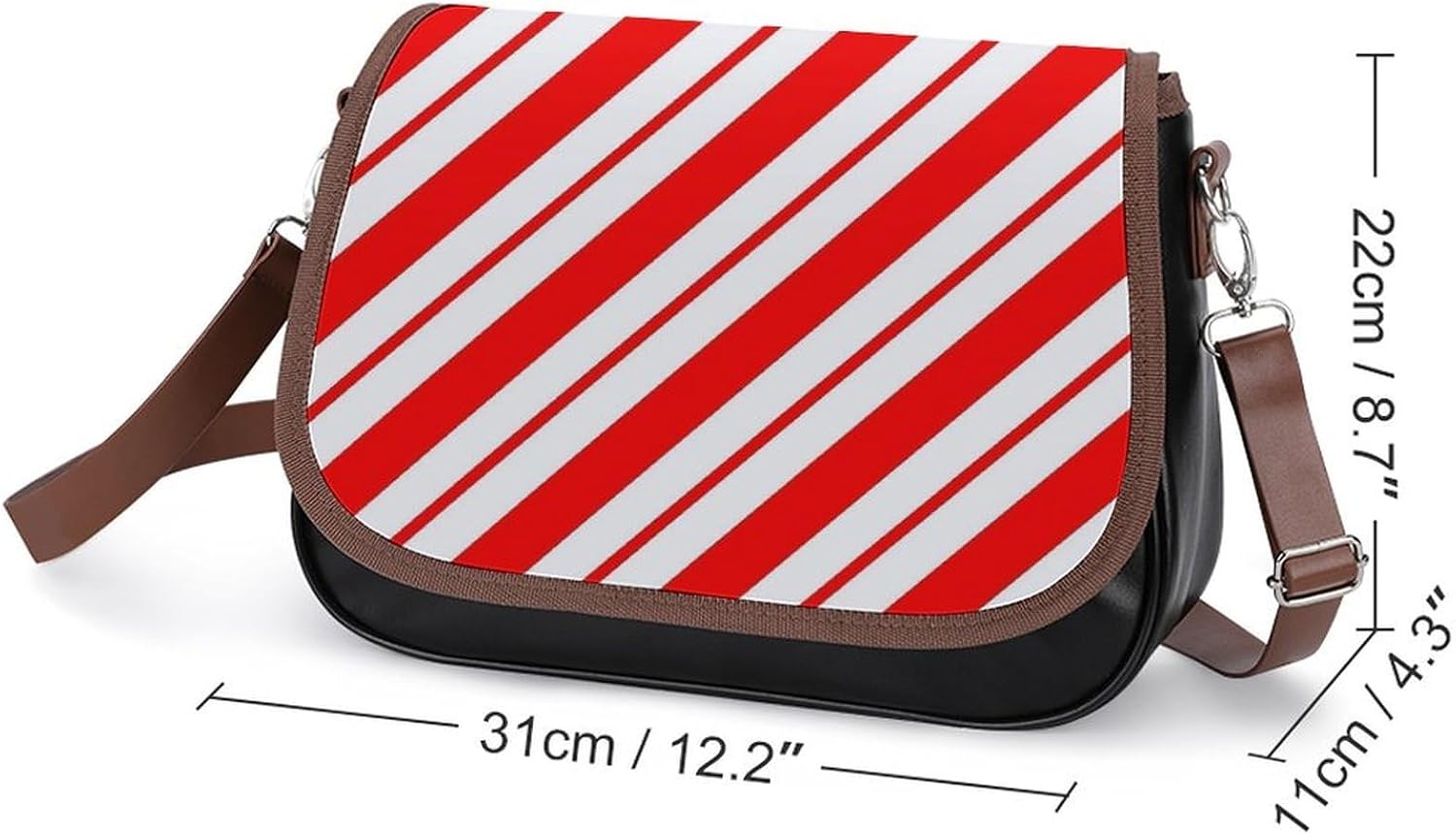 Peppermint StripesWomen's Faux Leather Crossbody Bag, Waterproof Wrinkle-Resistant Shoulder Bag with Detachable Strap, Large Capacity Casual Handbag, Fashion Daily Purse for Shopping Work Dating, Idea