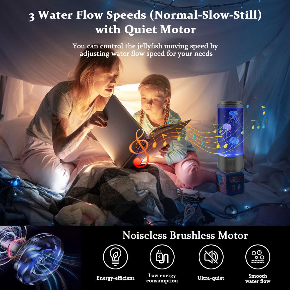 Jellyfish Lamp, Led Quallen Aquarium Lampe Quallen Lampe mit Fernbedienung Bluetooth Quallenlampen mit 7 Farbwechsel mit 4 Lichtmodi Lavalampe Quallen Lampe, für Zuhause Dekoration (Schwarz)