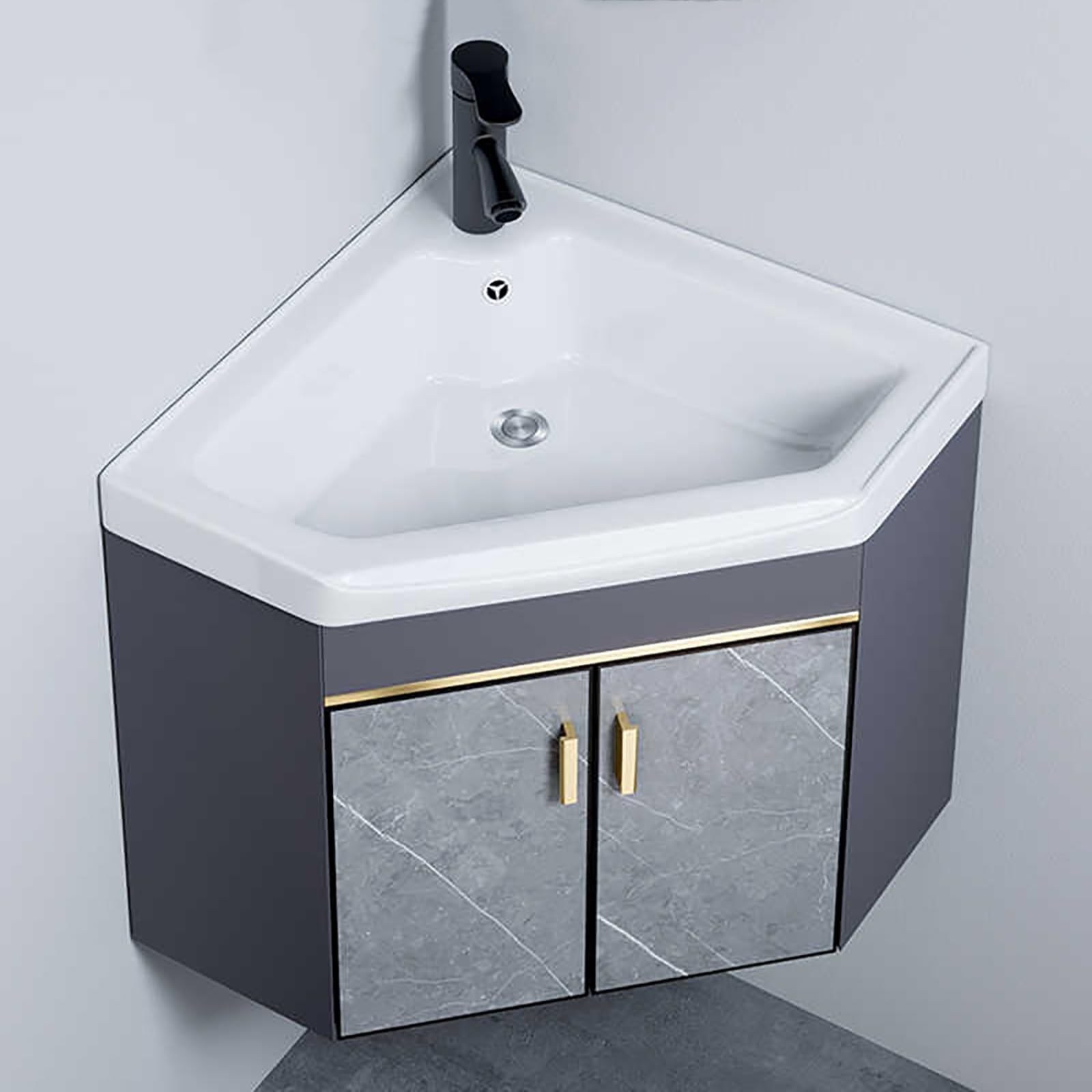 GLJTUO Modern Corner Bathroom Vanity Set with Sink and Storage Cabinet Soft Close Doors Faucet Included Porcelain Scratch and Stain Resistant 22in Size,One Color-56cm/22in
