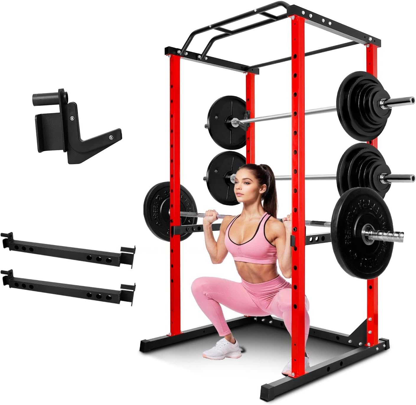 Strength Training Power Cage with J-Hooks, 1200lbs Capacity Squat Rack for Home Gym, Power Rack with Angled Pull-Up Bar, Multi-Function Power Racks for Home Gym