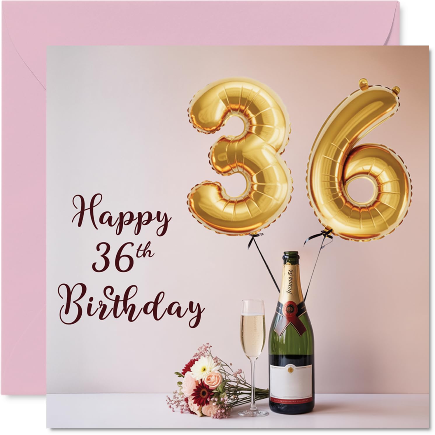 36th Birthday Cards for Men Women - Balloons & A Bottle of Bubbly - Happy Birthday Card for 36 Year Old Man Woman Niece Daughter Wife Sister, 145mm Bday Greeting Cards