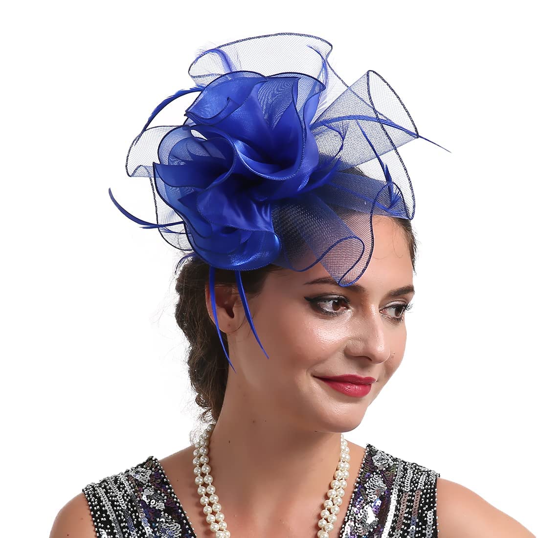 Topoq Women's Royal Blue Fascinators For Wedding Fascinators Tea Party Hat Flapper Pillbox Fascinator Hat Derby Ascot Hat With Headband Hairclips Headdress Headpieces