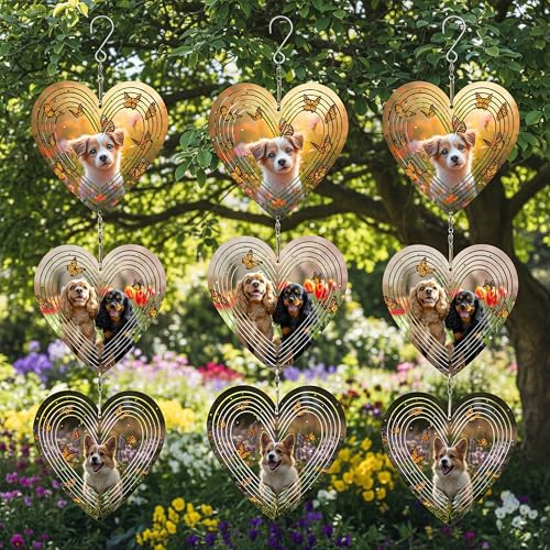 15in Dog Heart Wind Spinner Stainless Steel Hanging Garden Kinetic Art - image 7