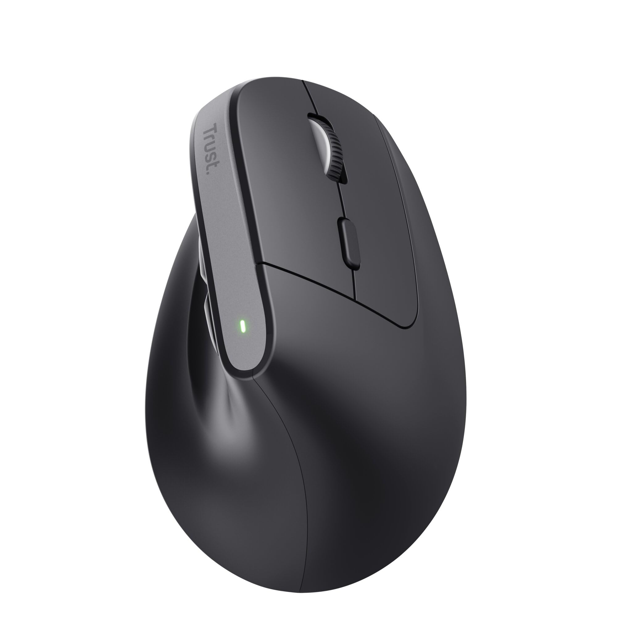 Trust Bayo+ Mouse Verticale Wireless Bluetooth + RF 2.4GHz, Ridurre la Tensione del Braccio e del Polso, 53% Plastica Riciclata, Mouse Ergonomico Ricaricabile Multidispositivo PC Laptop Mac - Nero