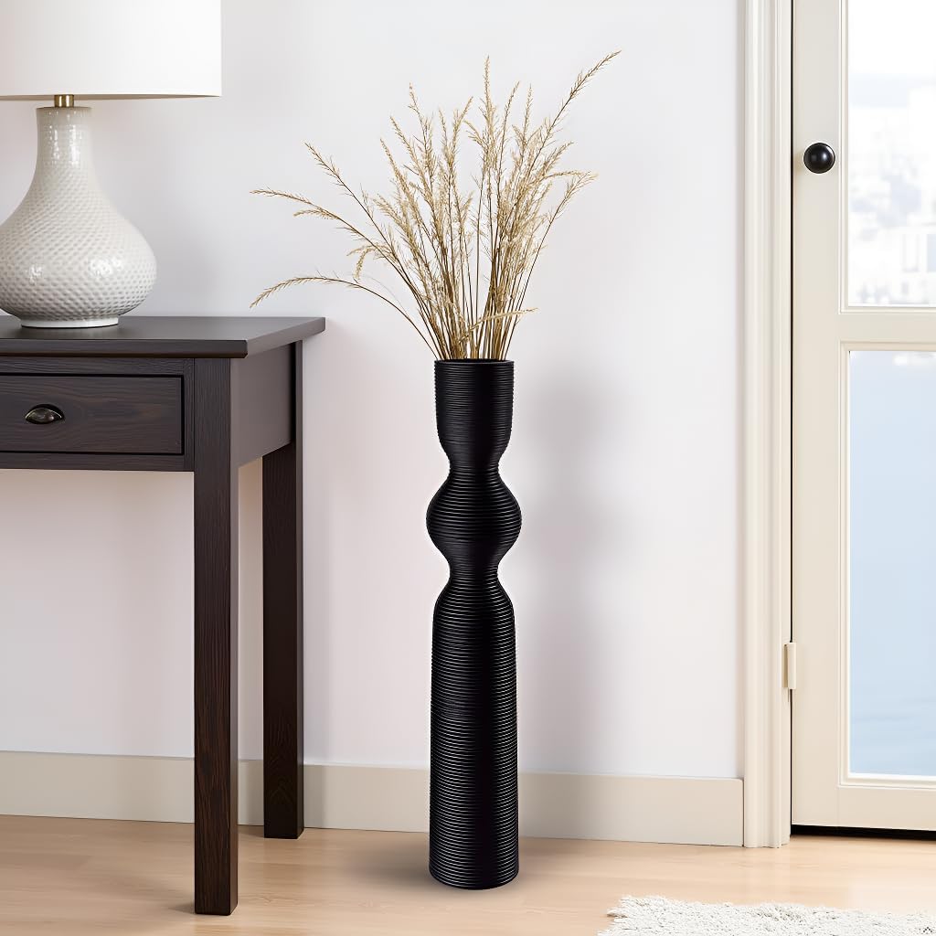 Black Floor Vase, 23.62'' Tall Vases, Ideal for Dried Flowers/Standalone Home Decor, Modern Curved Silhouette for Living Room/Entryway, Resin Tall Floor Vase