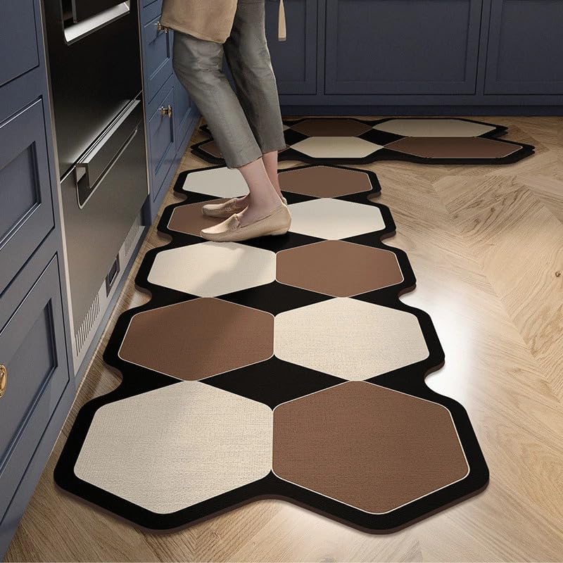 Image of Dailyart 2 Piece Anti-Fatigue Kitchen Floor Mat Set, Cushioned Ergonomic Standing Rugs, Non Stick Oil-Proof and Easy Clean Kitchen Runner for Hardwood Floors (Brown and Beige)