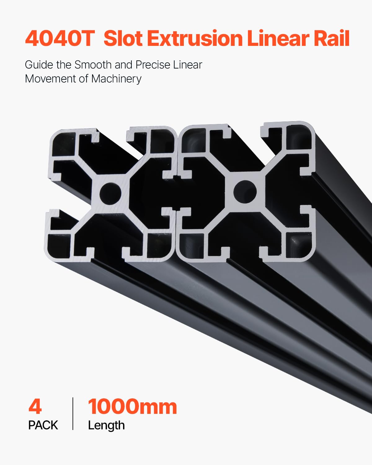 VEVOR Zestaw 4 profili aluminiowych 1000 mm T-Nut 4040 profil aluminiowy, anodowana szyna liniowa zgodnie z europejskim standardem, profil rowkowy do drukarki 3D, maszyna CNC DIY, grawerowanie