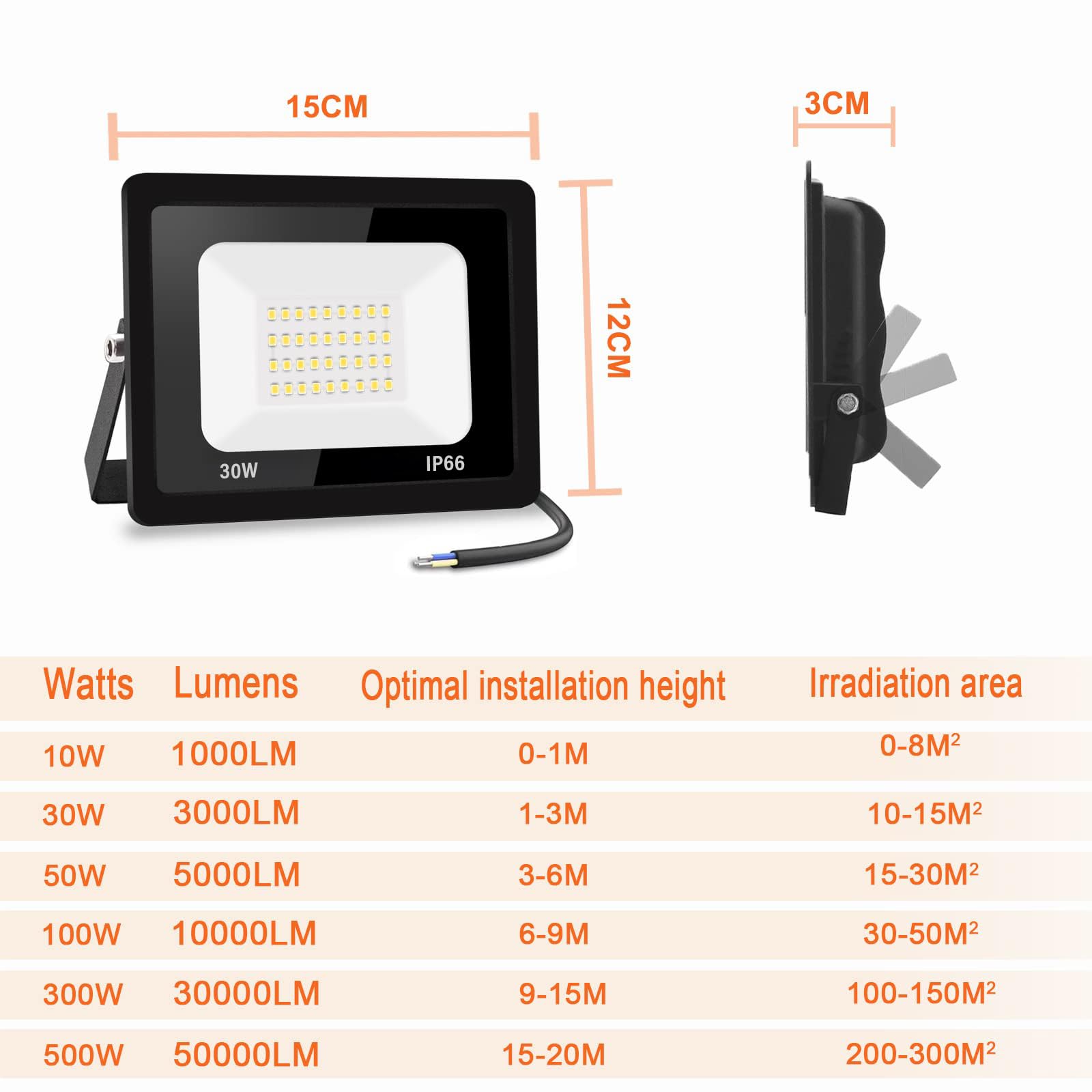【4 pezzi】30 W faretto led esterno 3000 lm IP66 impermeabile proiettore LED per esterni, super luminoso, illuminazione esterna, bianco freddo (6000 k), sicurezza spot led per stadi, fabbriche,