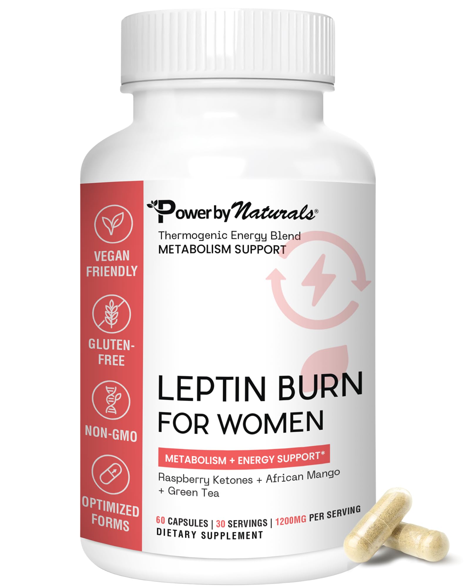 Power By Naturals Leptin Supplements for Weight Loss for Women – Weightloss Supplements Women with African Mango, Green Tea & Apple Cider Vinegar – 60 Capsules
