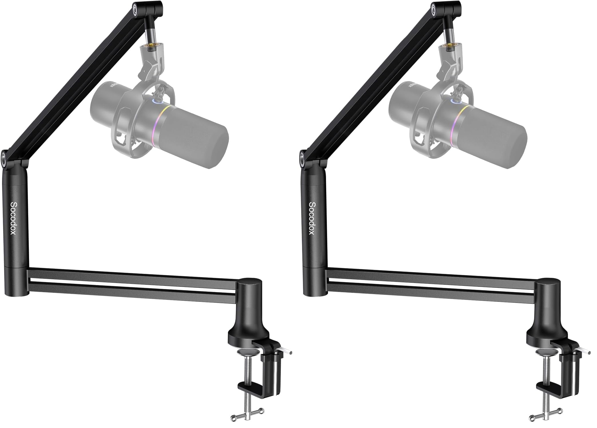 Low Profile Mikrofonarm Ständer – Schwerlast-Boomarm für Blue Yeti, kompatibel mit AT2020 u.v.m., Tragfähigkeit 1,5 kg, 4 Befestigungsoptionen, inkl. 3/8" auf 5/8" Adapter (Packung mit 2)