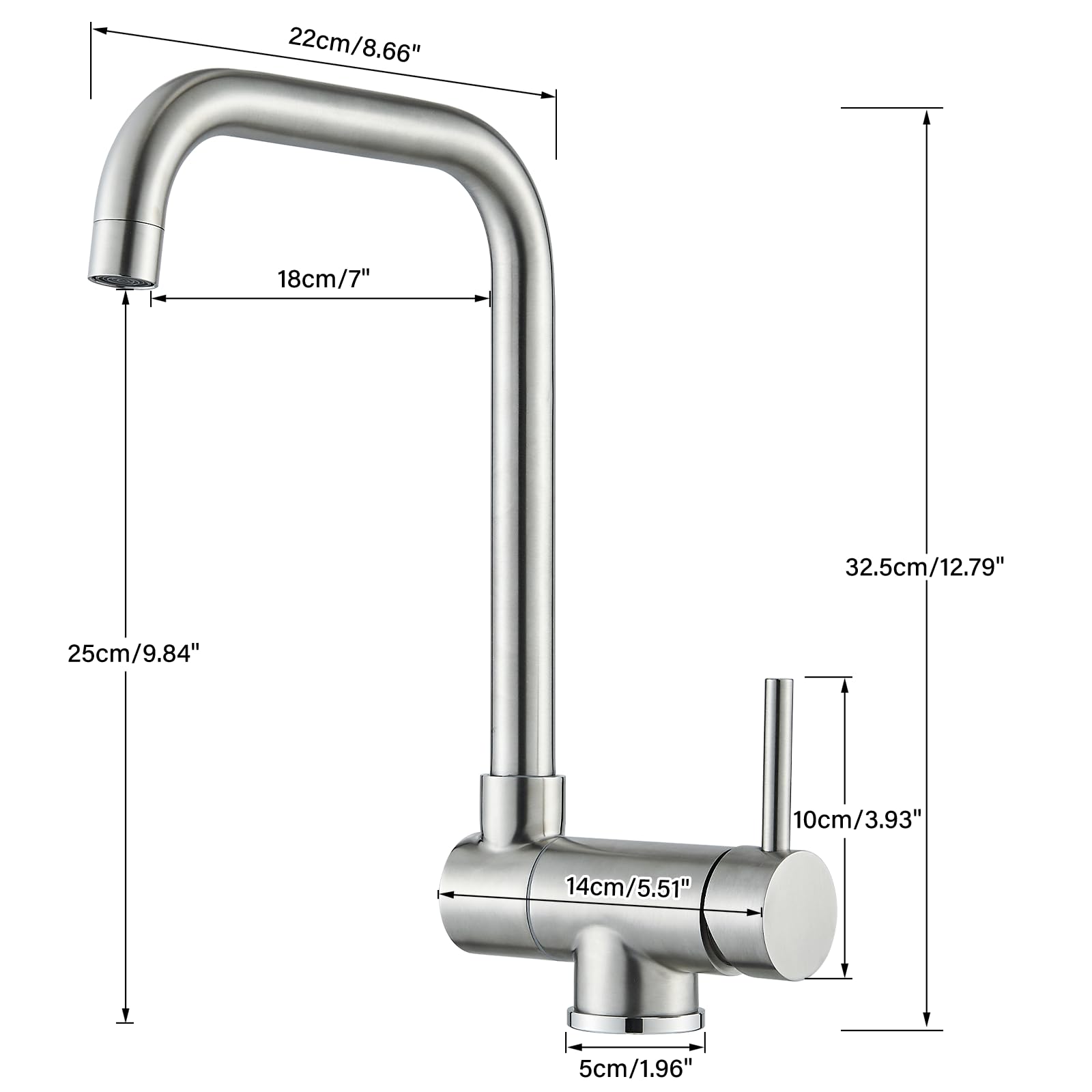 Mitigeur Cuisine Rabattable Pliable 360° Acier Inoxydable 304 Brossé