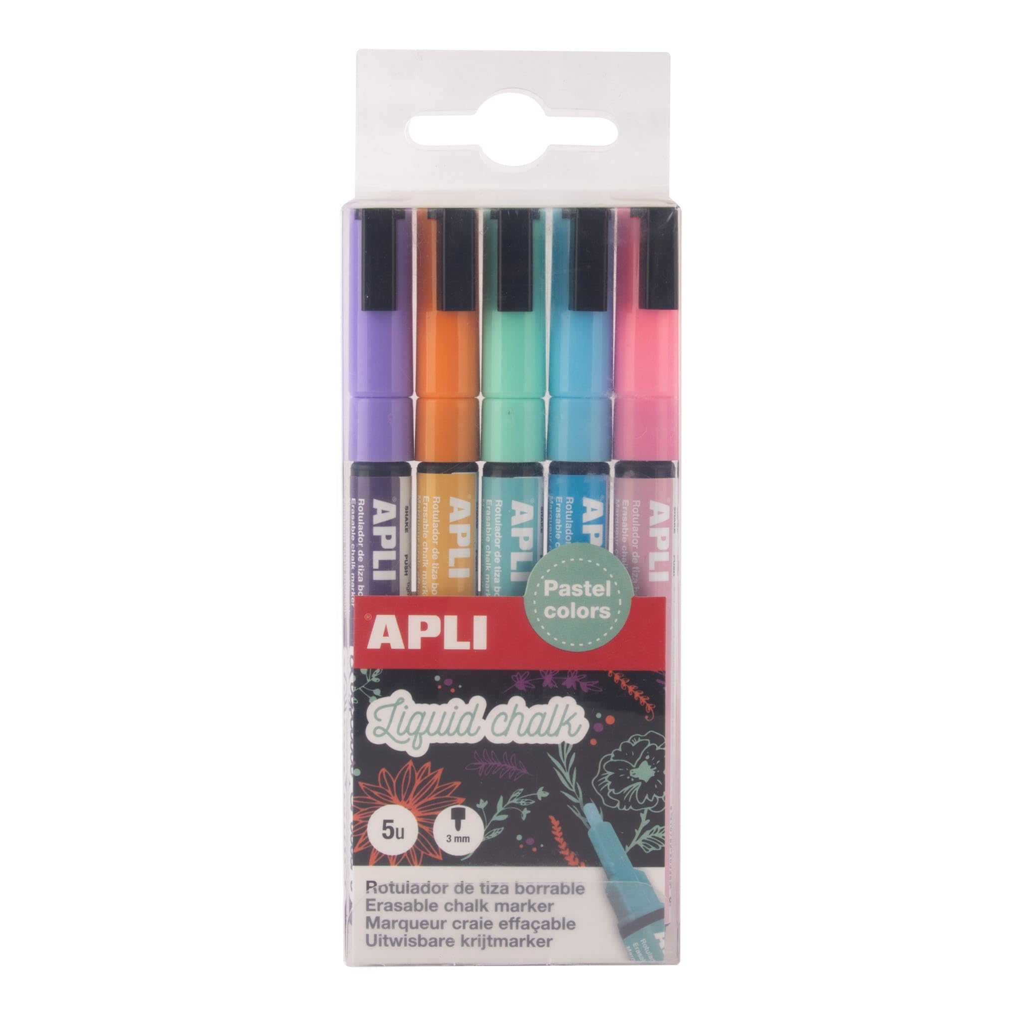 APLI 20326 – Liquid Chalk Colores Pastel – Pack de Rotuladores de Tiza Líquida Punta Redonda 3 mm – Escritura Decorativa en Pizarras y Vidrio