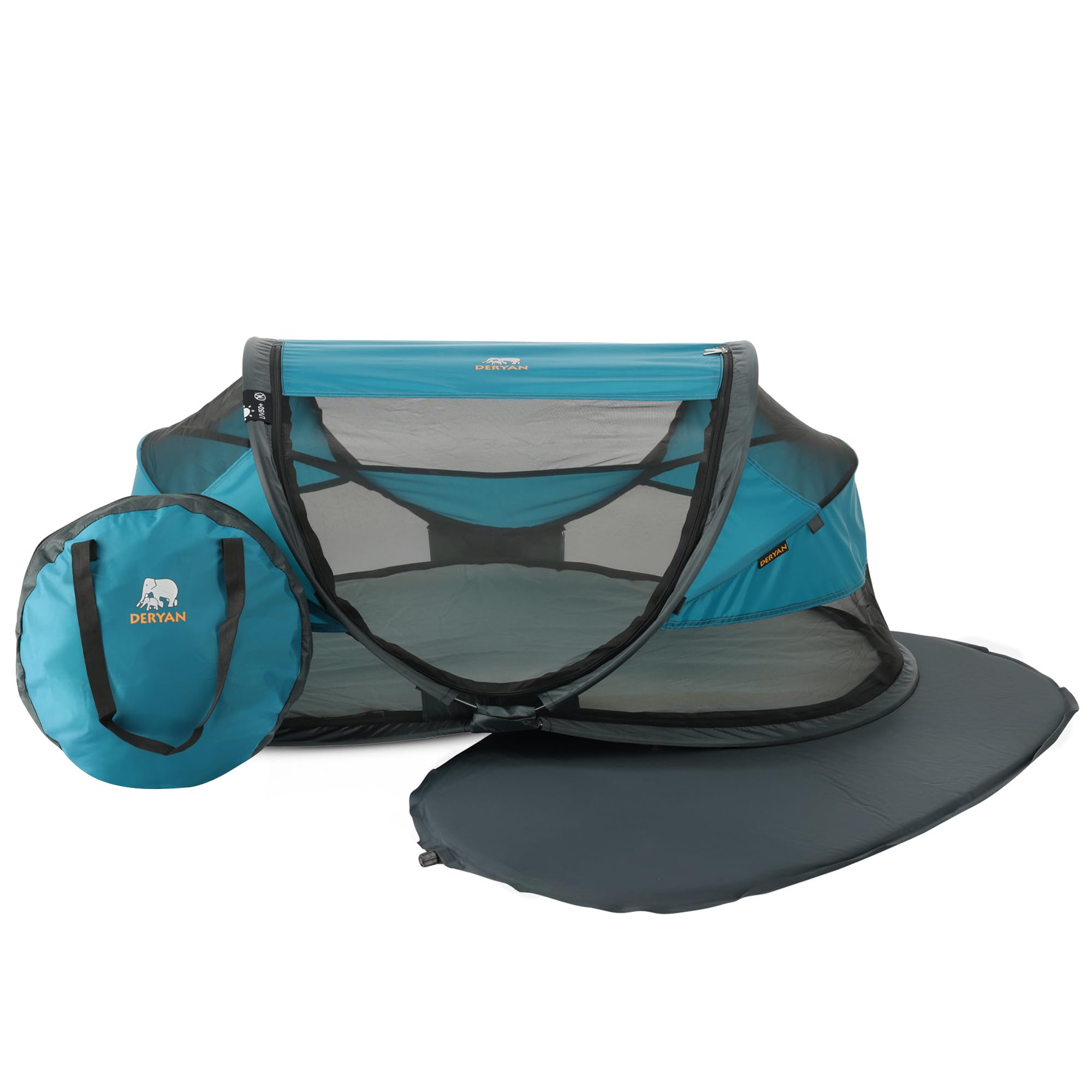 Deryan Baby & Kinder Reisebett mit Matratze - ab Geburt bis 2,5 Jahre, Pop Up Kleinkindbett Babyzelt in 2 Sekunden aufgestellt, inkl. Moskitonetz & Reisetasche, Schnell & Kompakt Faltbar, Ocean