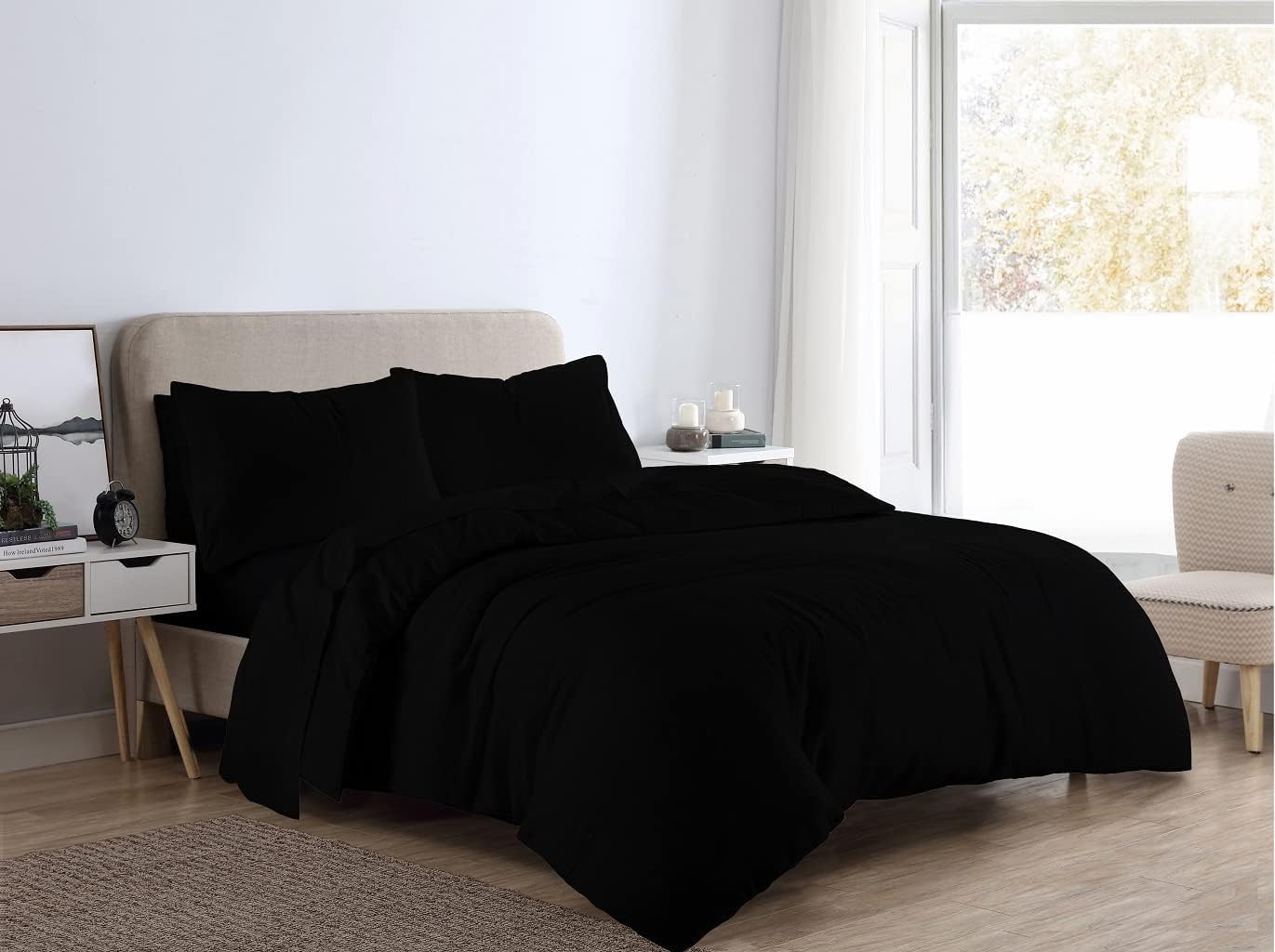 Bluemoon Bedding Black Flannelette Duvet Cover Set Reversible 100% Cotton (, Single)