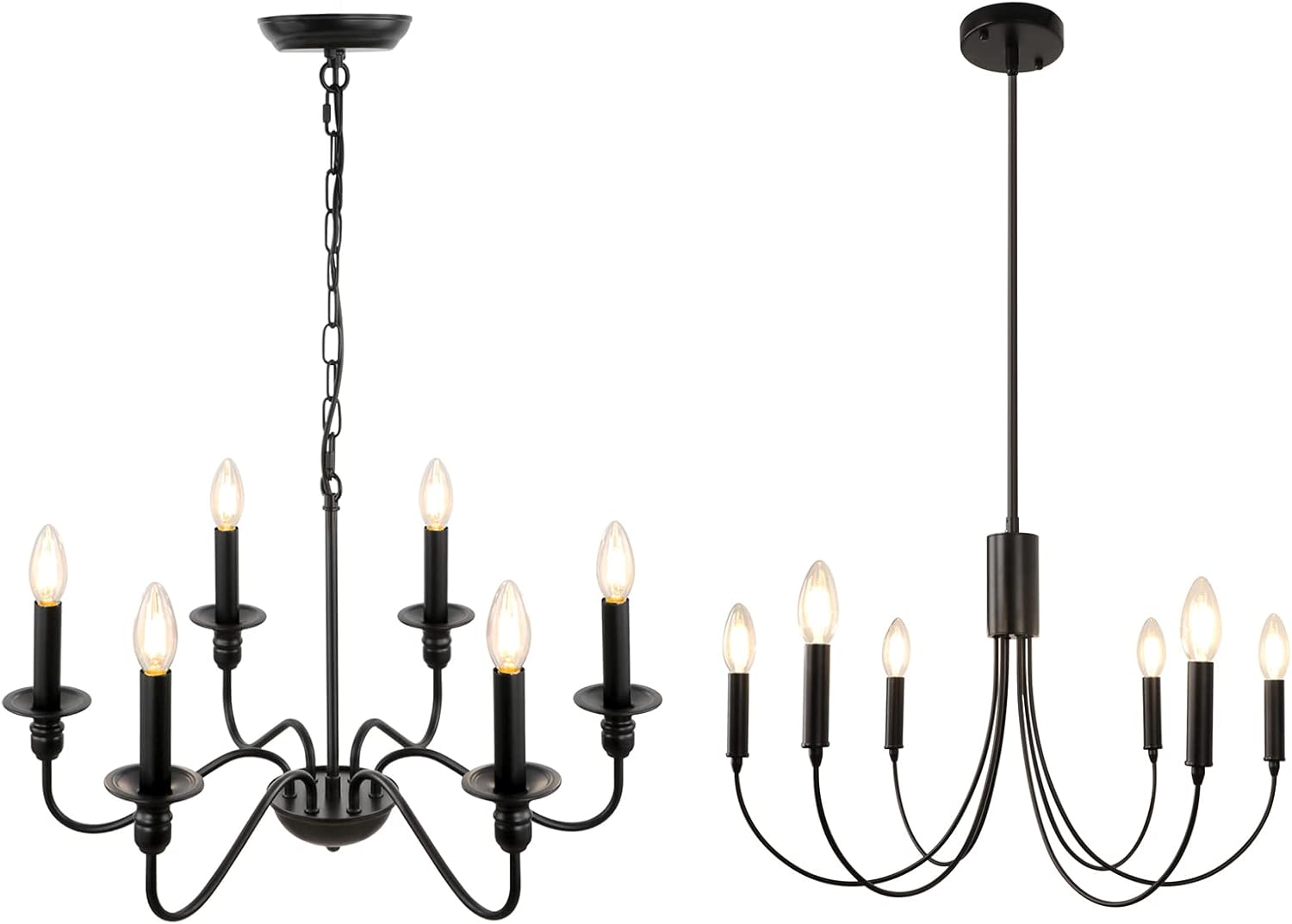 Black Chandelier, 6Light Modern Farmhouse Chandeliers for Dining Room