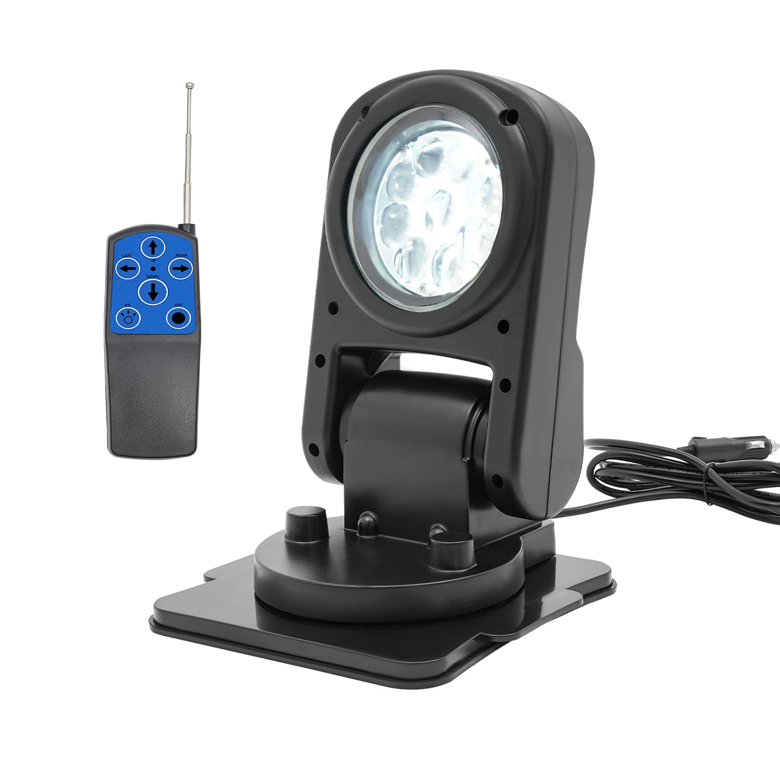 Faro da lavoro a LED, 45 W, 600 m, 8000 lm, con telecomando, 6500 K, per fuoristrada, ATV, camion, barche, IP67, rotazione a 360° (nero)