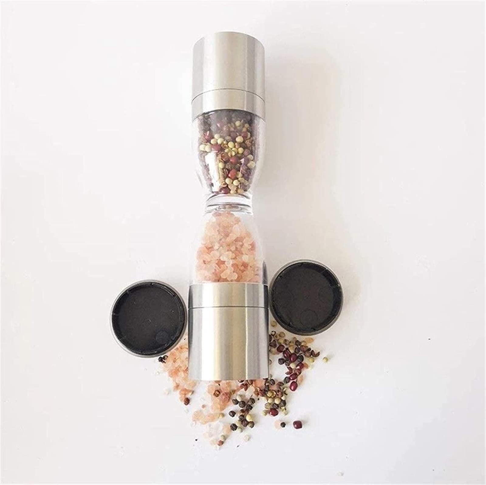 Ndimates Mix & Match – Set 2 Saliera E Pepiera In Acciaio Inox Con Macinini In Ceramica – 15 Cm – Design Contemporaneo