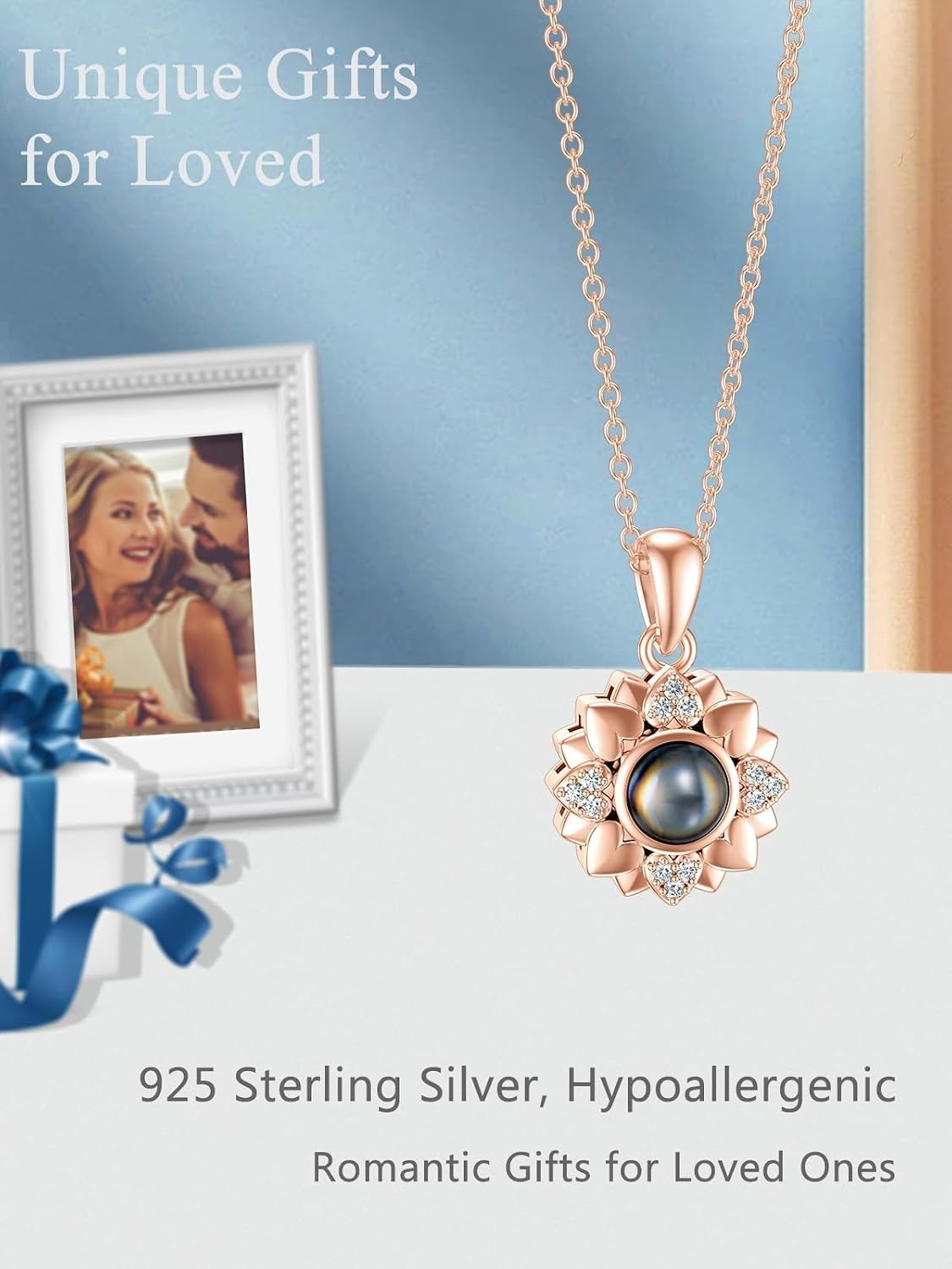 Dorunmo Mother's Day Gifts Personalized Photo Projection Necklace Sterling Silver Heart/Celtic Knot/Infinity/Butterfly/Dragonfly/Sunflower Pendant Necklace Jewelry Romantic Gifts for Women image 4