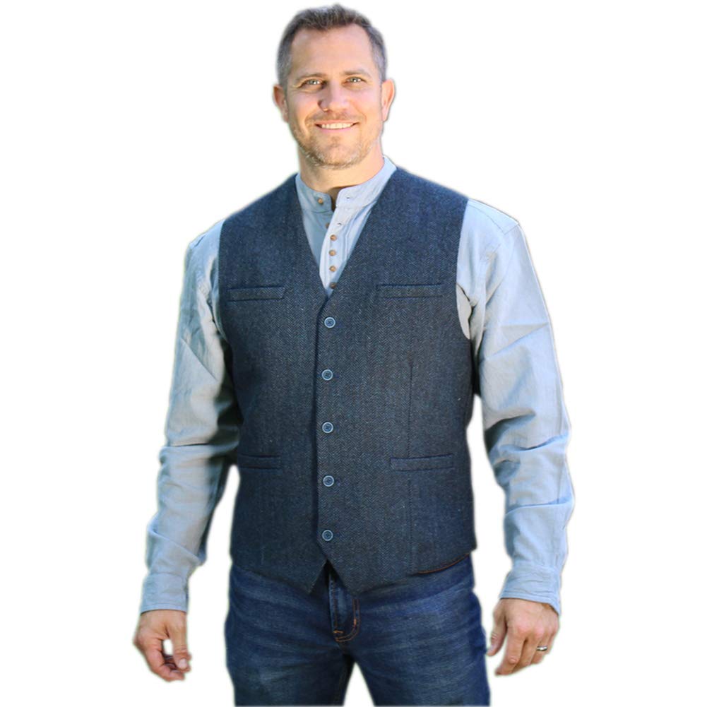 Tweed Vest for Men, Imported from Ireland, Blue (Medium)-image-4