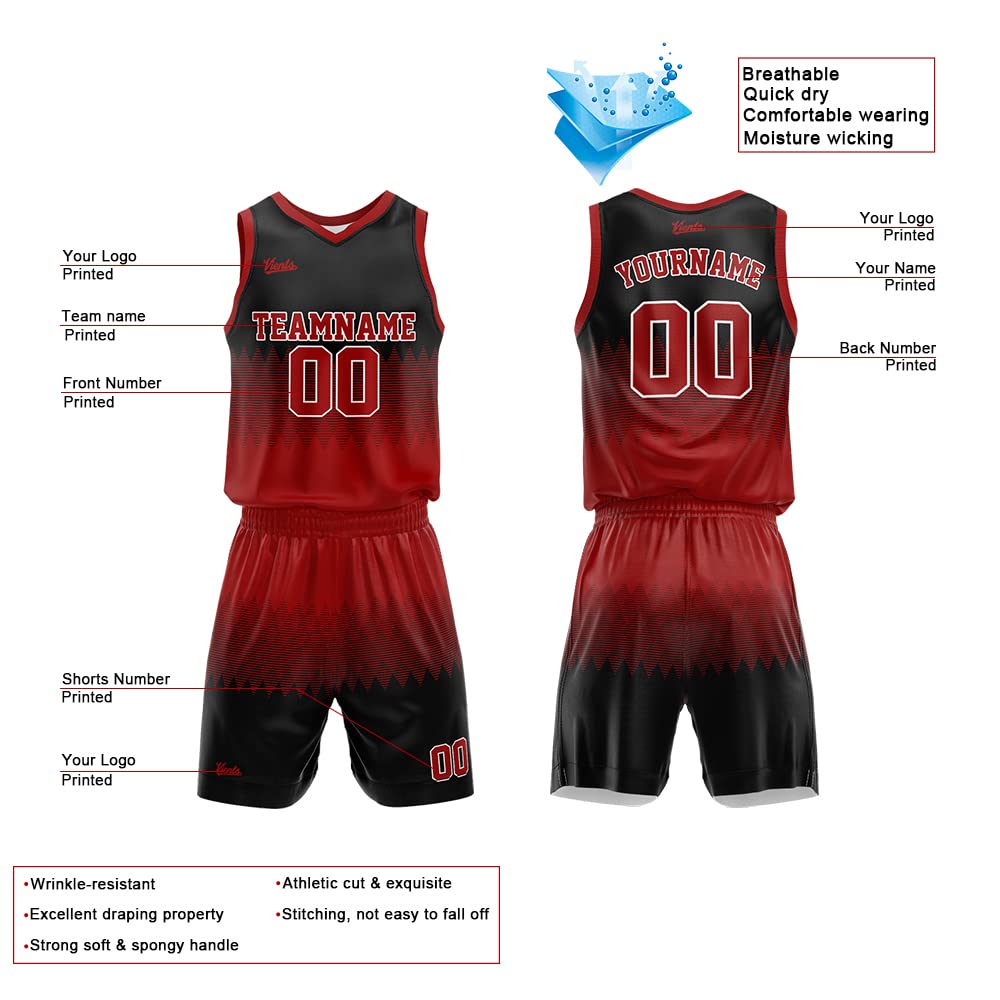 Custom Reversible Basketball Jersey for man women uniform Suit Kids Adults Personalized Jersey (Red-Black 02)