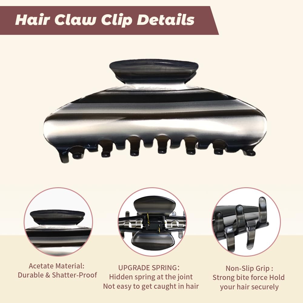 Pinzas de garra para mujer: pinzas de pelo de gran potencia, hechas a mano, para cabello grueso y fino; elegantes accesorios para el cabello de mujer, regalos de vacaciones para mujeres (negro2 de 4