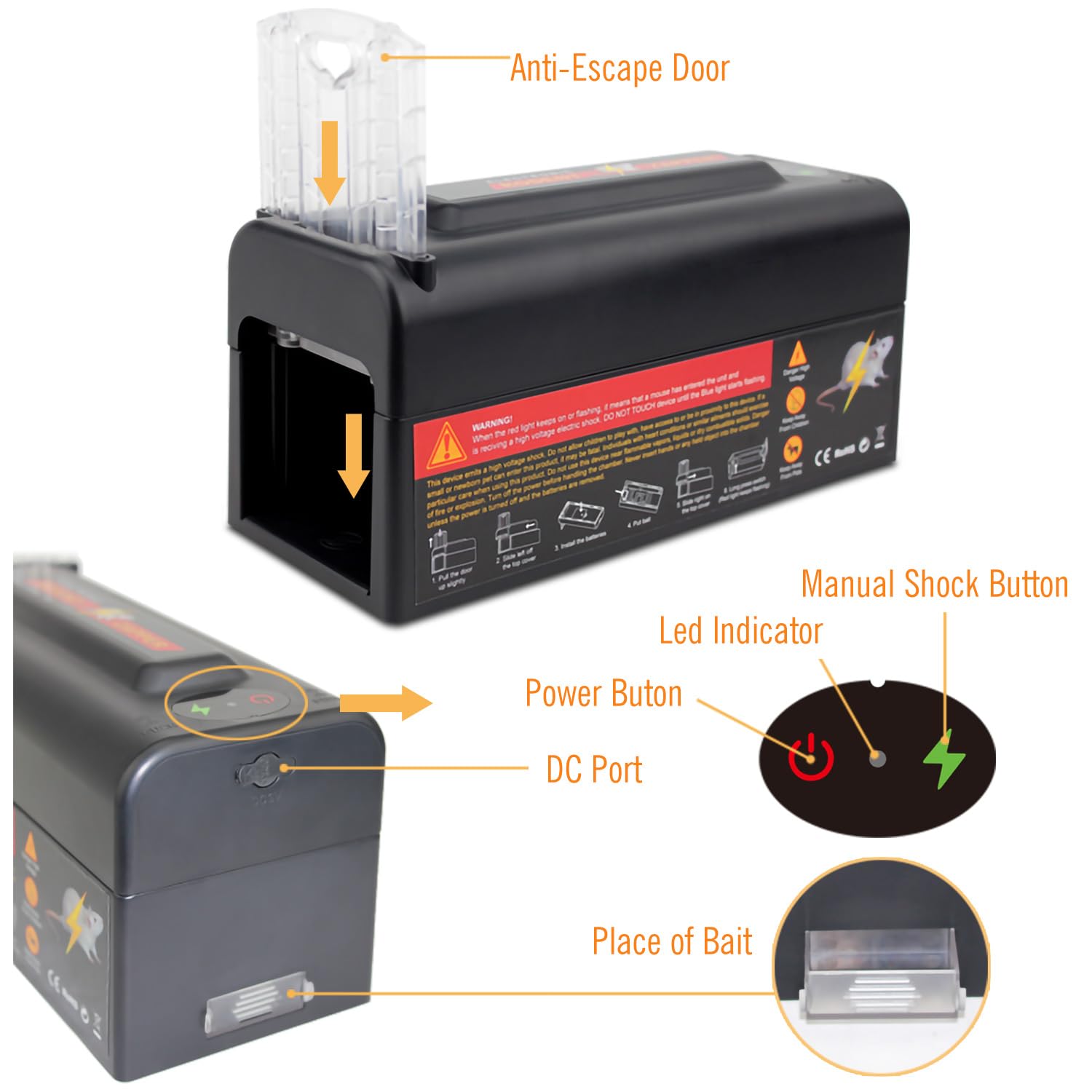 Rato eléctrico Rato Fuerte doméstico Puerta de Escape Interior eficiente Reutilizable Humanos Rato exterminador Rato eléctrico Choque en el Garaje del hogar
