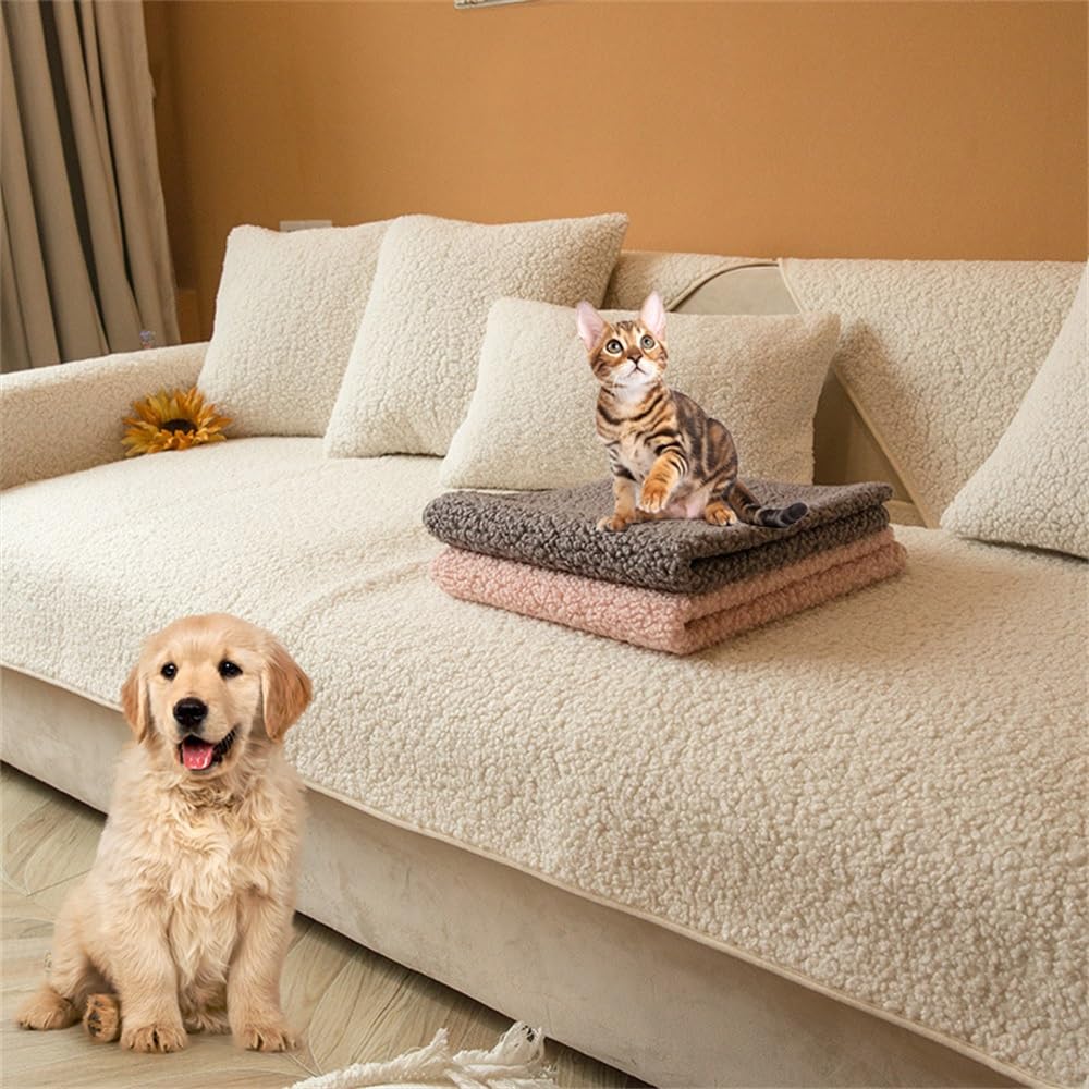 Fuzzy Narzuta Na Kanapę, Zabawny Pet Narzuta, Super Miękka Antypoślizgowa, Do Salonu, Dla Zwierząt Domowych (Color: Beige, Size: