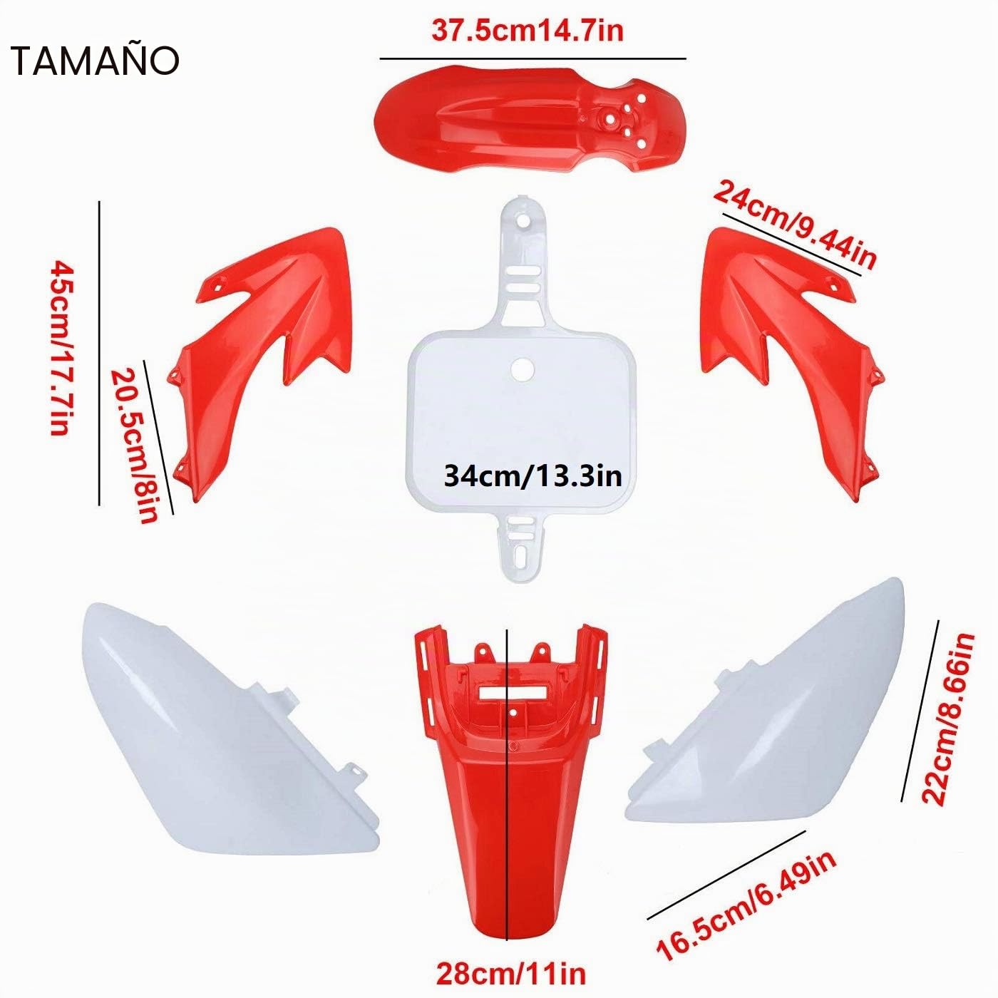 Lucky Seven - Kit de plásticos CRF50 en rojo y blanco, compatible con determinados modelos de moto y tipos como pit bike o moto offroad