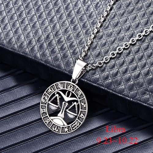 Zodiac Sign Pendant Necklaces for Women Men Stainless Steels Leo Constellation Horoscope Medallion Retro Celestial Astrology Jewelry2