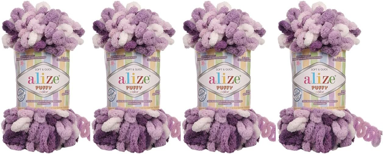 Alize Puffy Color Baby Blanket Yarn Lot of 4skn 400gr 39.3 yds 100% Micropolyester Soft Yarn Hand Knitting Yarn (5923)