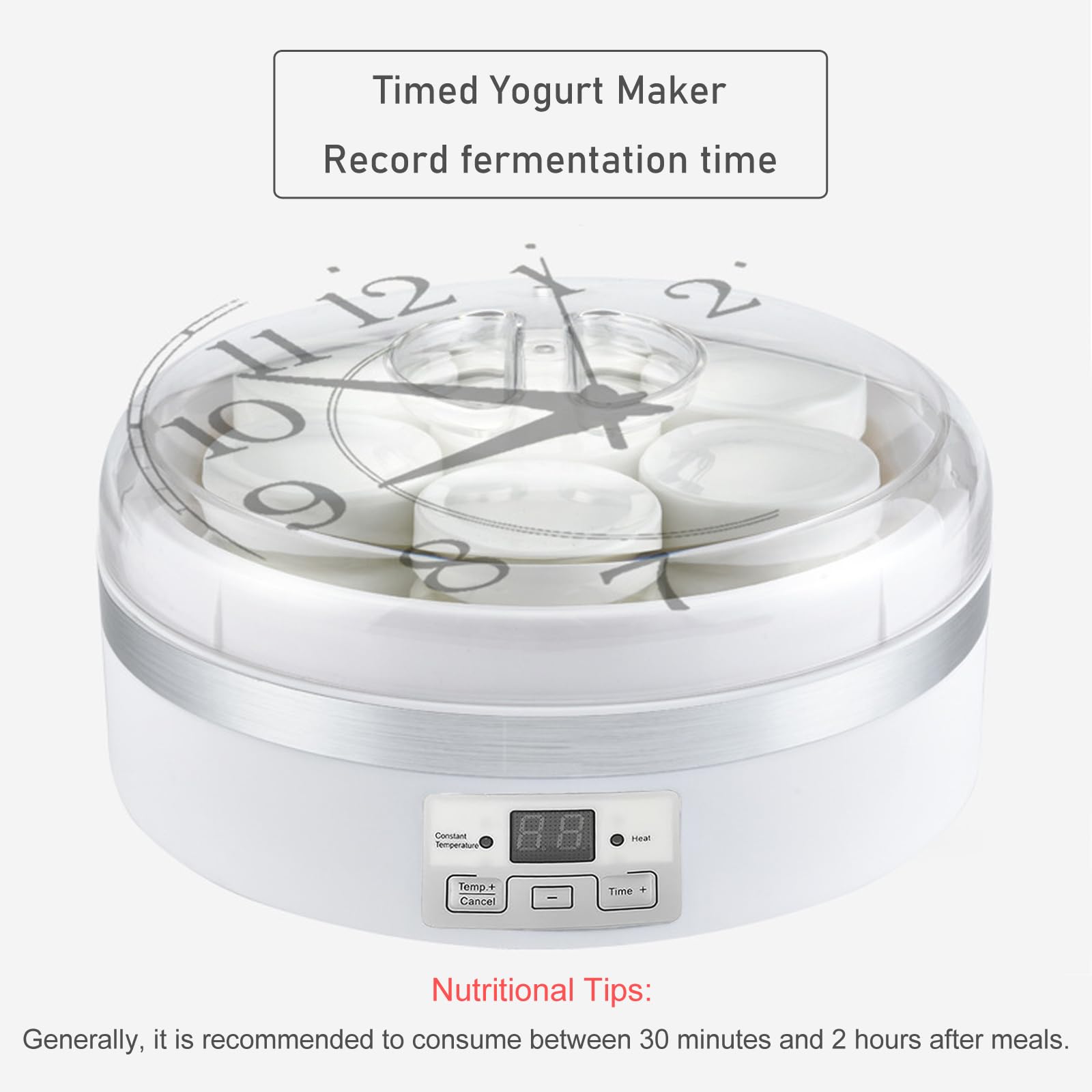 Macchina per Yogurt da 1,7 Litri con Timer E Filtro, Rivestimento Interno in Acciaio Inox, Include 7 Vasetti in Vetro, per Yogurt Greco.
