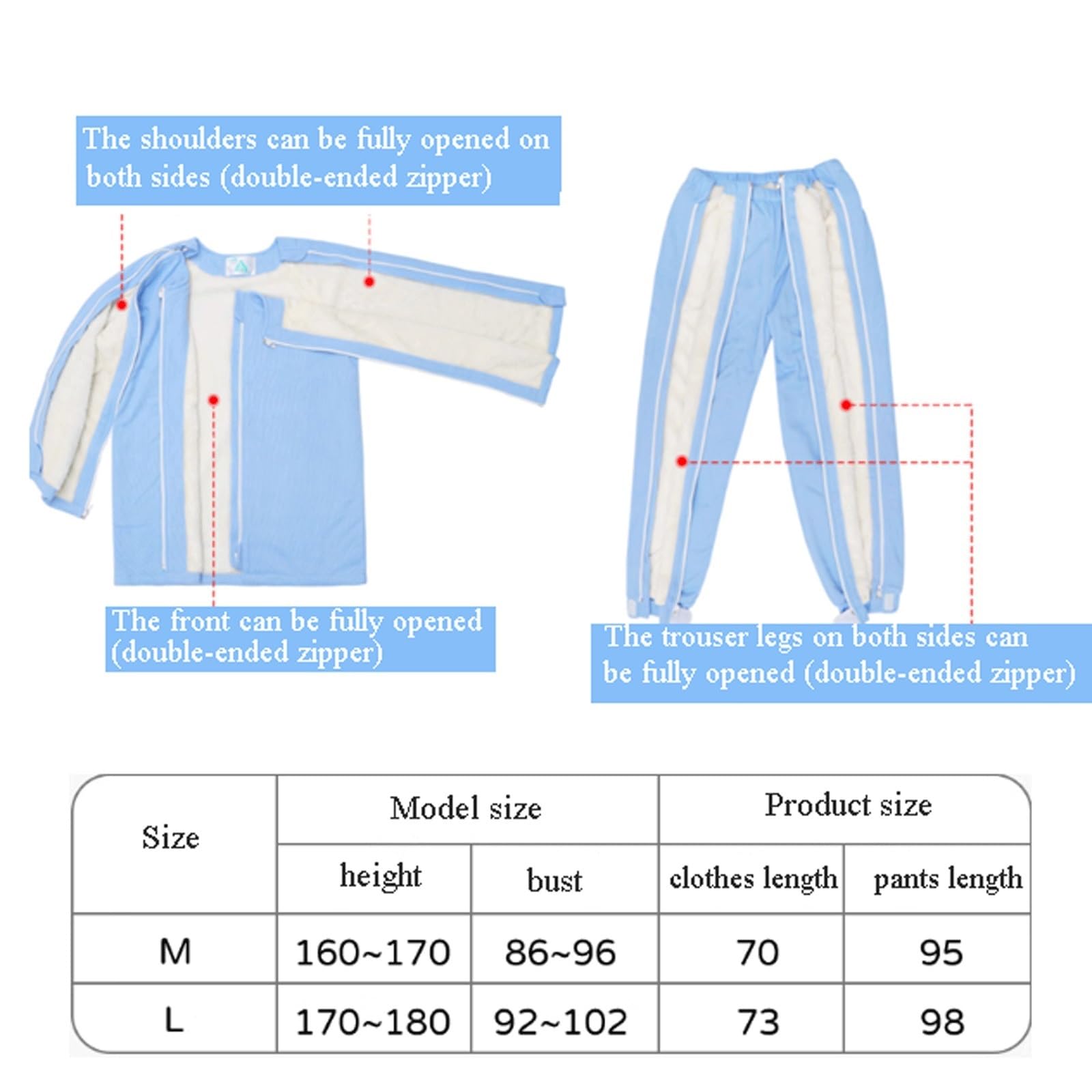 Pijamas sin espalda for ancianos postrados en cama, ropa de rehabilitación for pacientes invierno engrosada, conveniente for el cuidado Exfoliantes Suaves(Large)