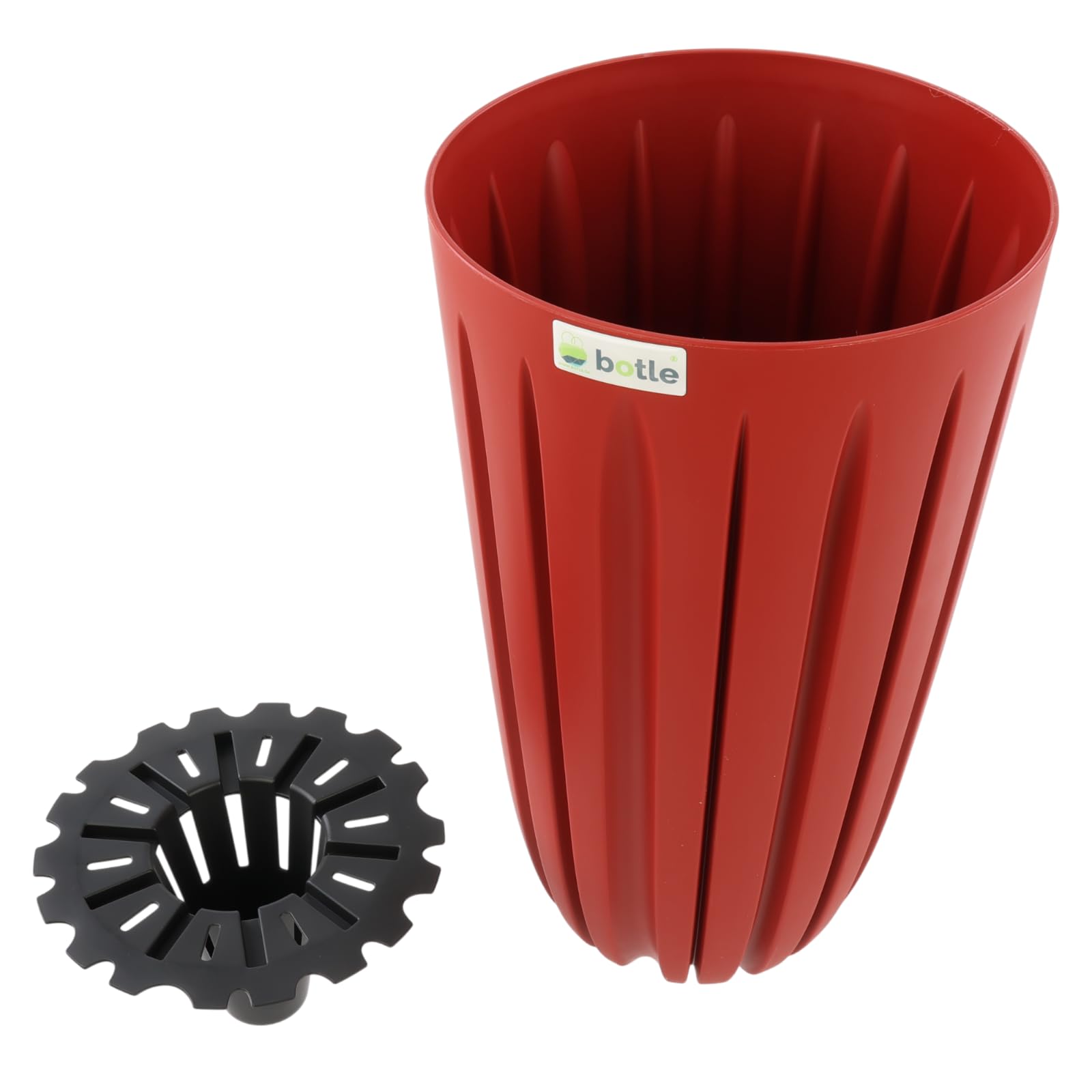 botle doniczka na kwiaty z wkładem, kolor czerwony, okrągła Ø 29 cm, wys. 50 cm, piękne, stylowe rowki, powierzchnia matowa, plastik, nowoczesny, glamour, taras, ogród, balkon, dom