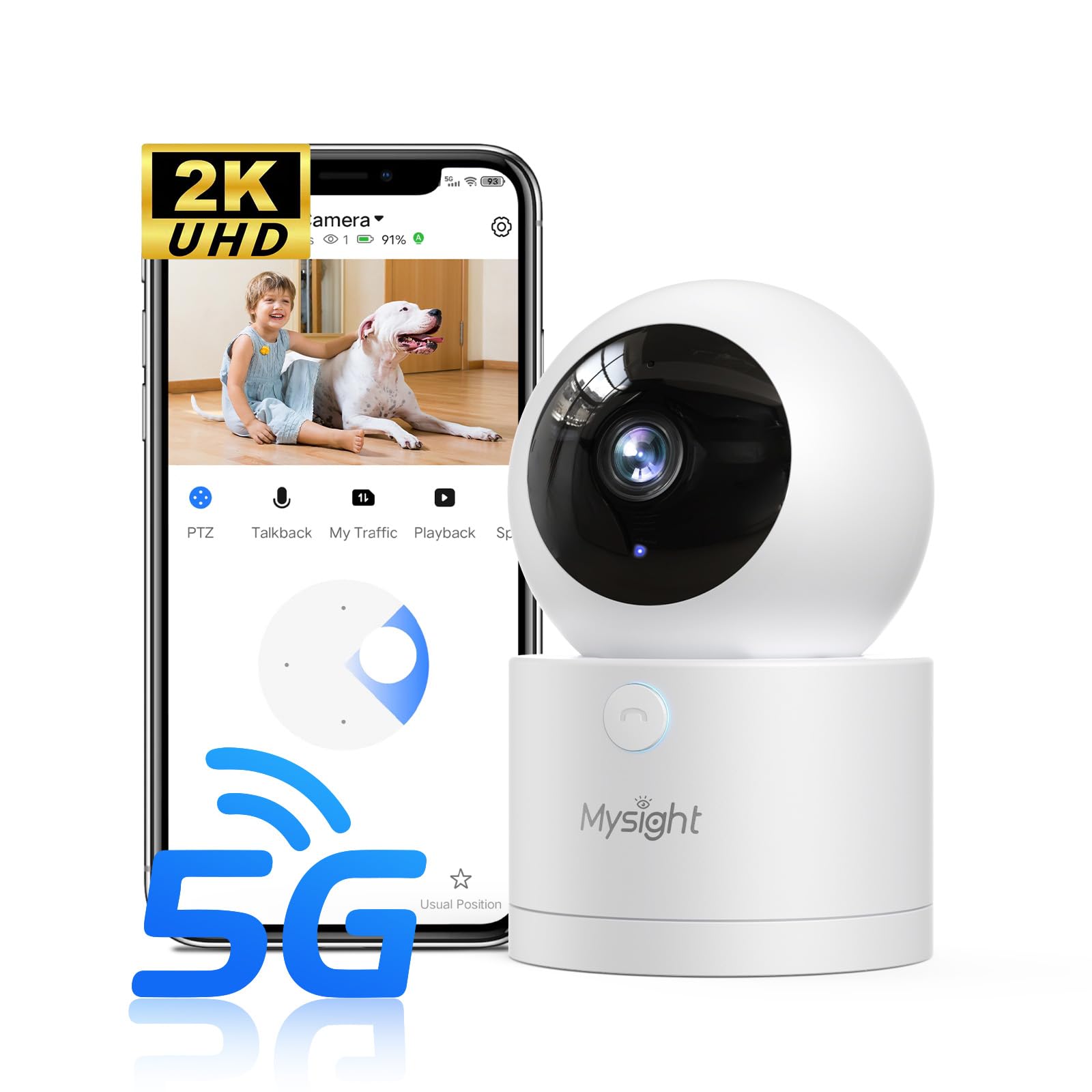 [5G & 2.4G] 2K Pan/Tilt Security Cameras for Home Security Indoor, AI Voice Change for 2-Way Talk, Motion Detection, 24/7 SD Recording/Cloud Storage,