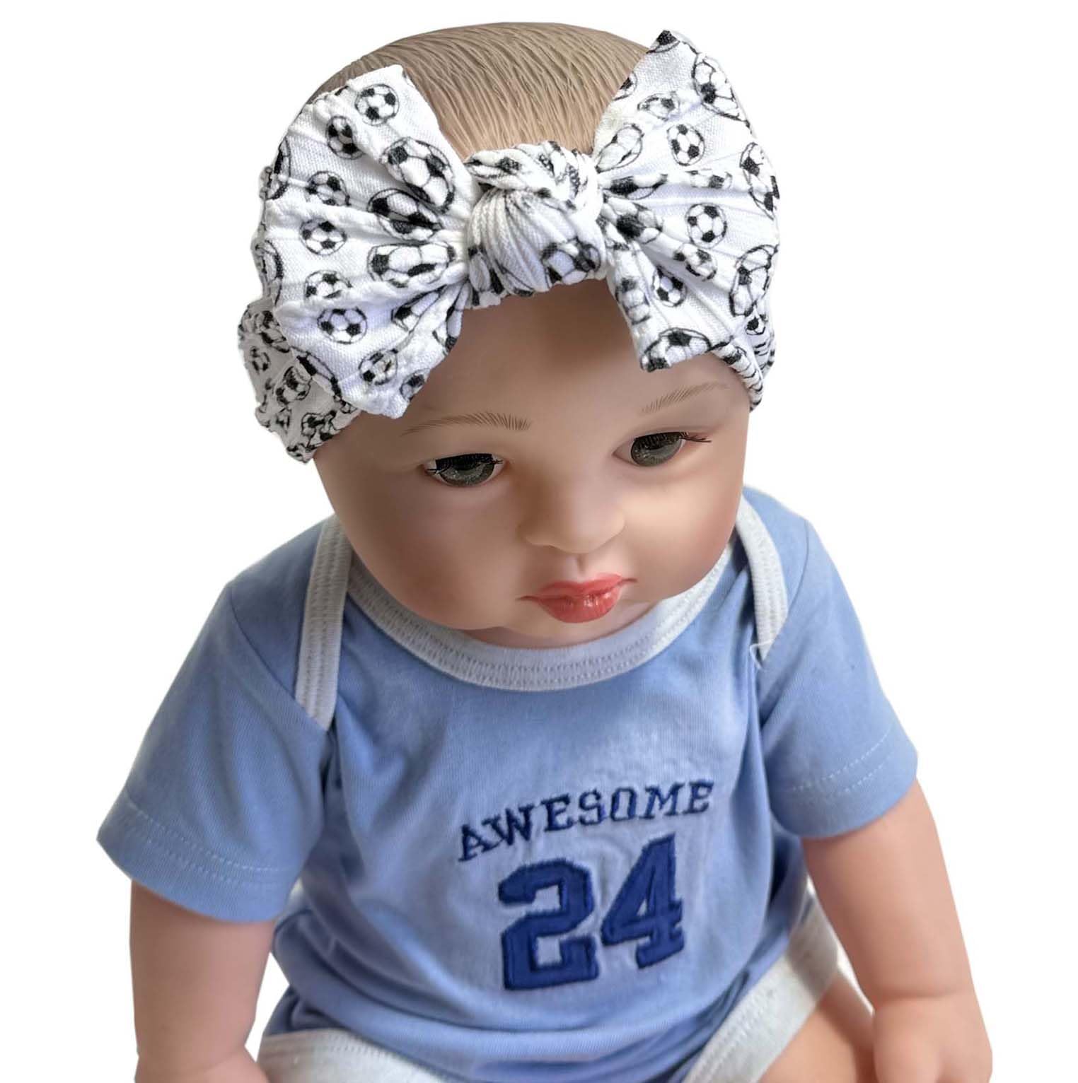 ZCYYYS Baby Baseball Headband with Bow Headwear Sport Soccer Headband Bowknot Wide Hair Band Football Hair Bow for Toddler Infant TSFD55 (White Soccer