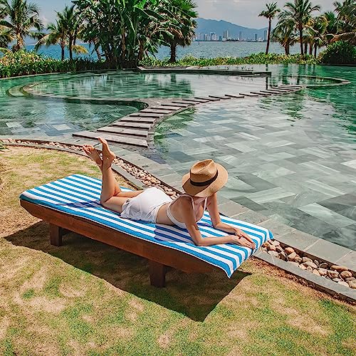 Arkwright Llc CC-CABANA-BL Arkwright California Chaise Lounge Cover - Pack Of 2 - Striped Soft Cotton Cabana Towel thumb #4