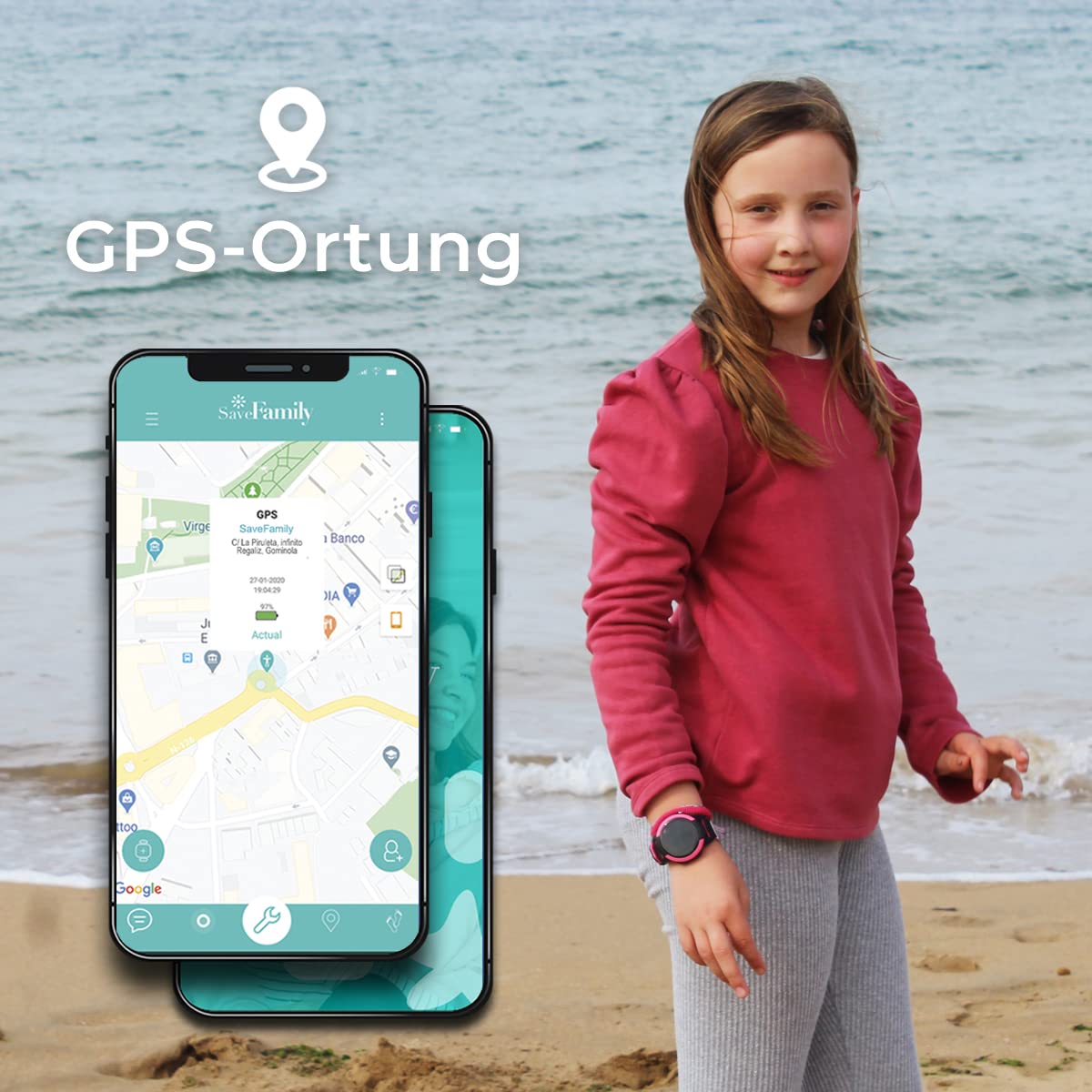 SaveFamily Slim 4G. Smartwatch für Kinder mit Videoanruf, Anruf, Chat, SOS-Taste, Stoppuhr und Schrittzähler. Ip67 wasserdicht. Smartwatch für Kinder mit einem modernen und diskreten Design