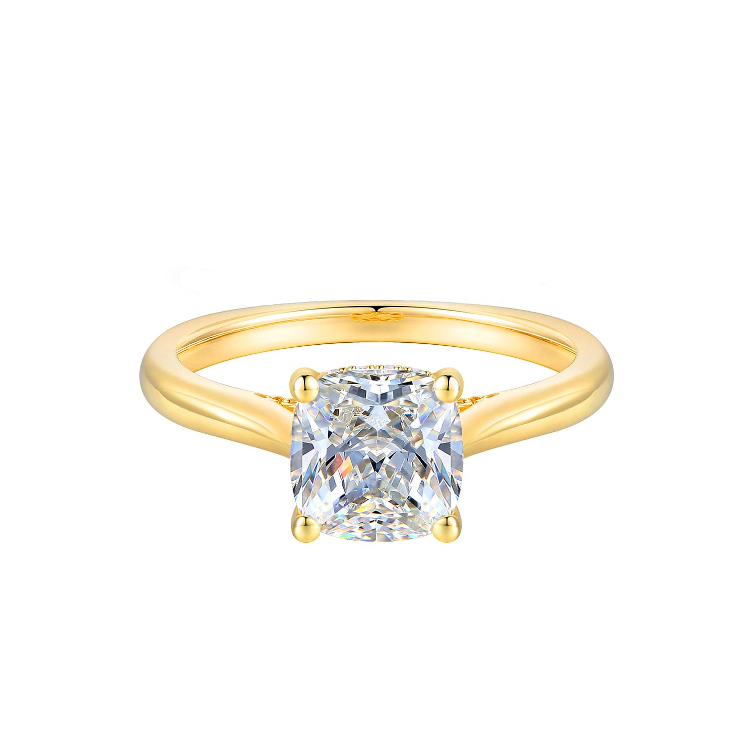 14K Gold Simulated Diamond Engagement Ring Cushion Cut CZ Solitaire