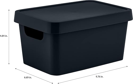 Simplify Small Vinto Storage Box | Click Tight Lid | Dimensions: 9.76 x 6.69 x 4.84 | Stackable | Home Organization | 2 Handles | Black Charcoal, 1 Count (Pack of 1)