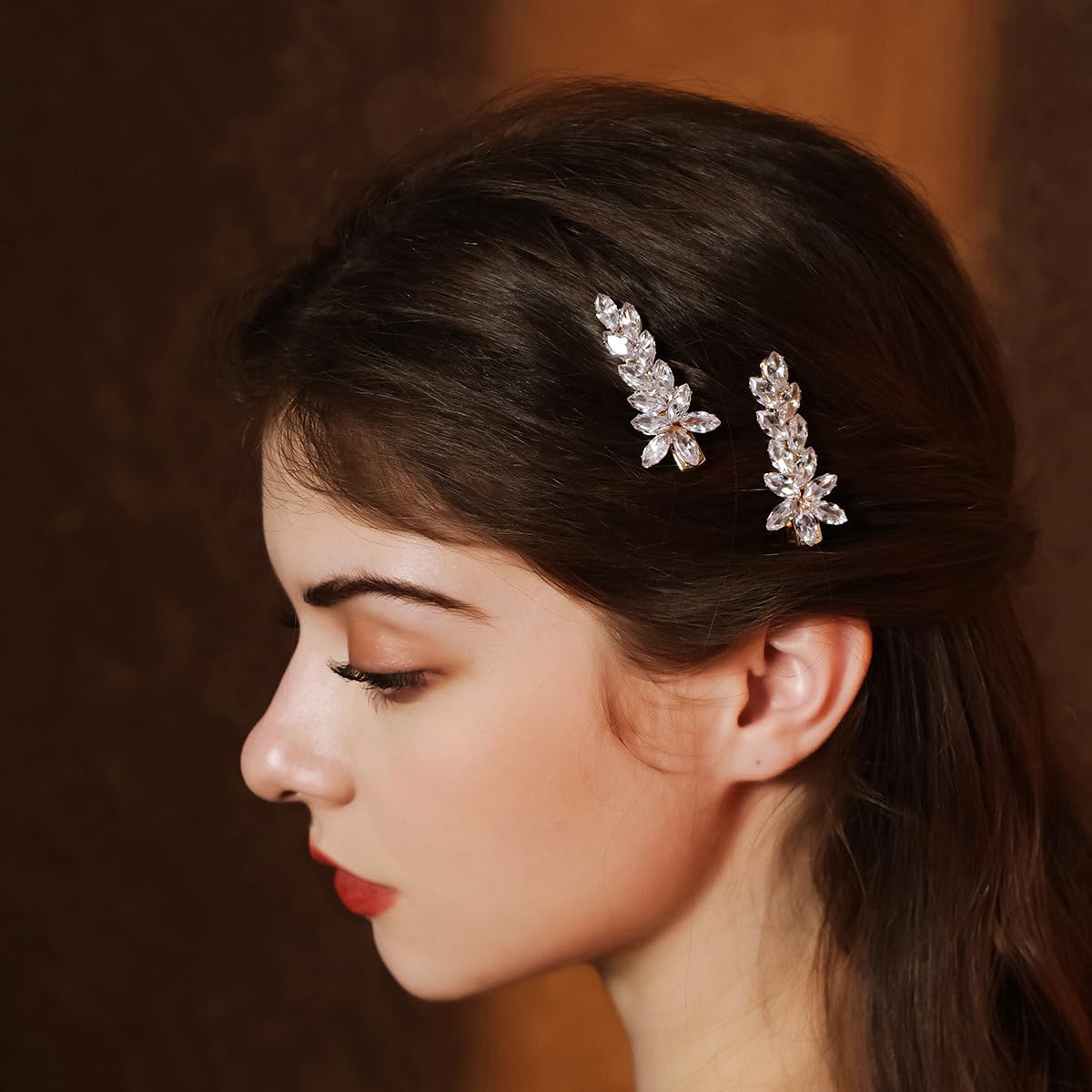 1Pair Rhinestone Wedding Hair Clips for Brides Cubic Zirconia Hair Pins Crystal Hair Pieces Wedding Hair Accessories for Bridesmaids Flower Girls Party Prom Birthday (Gold) image 2