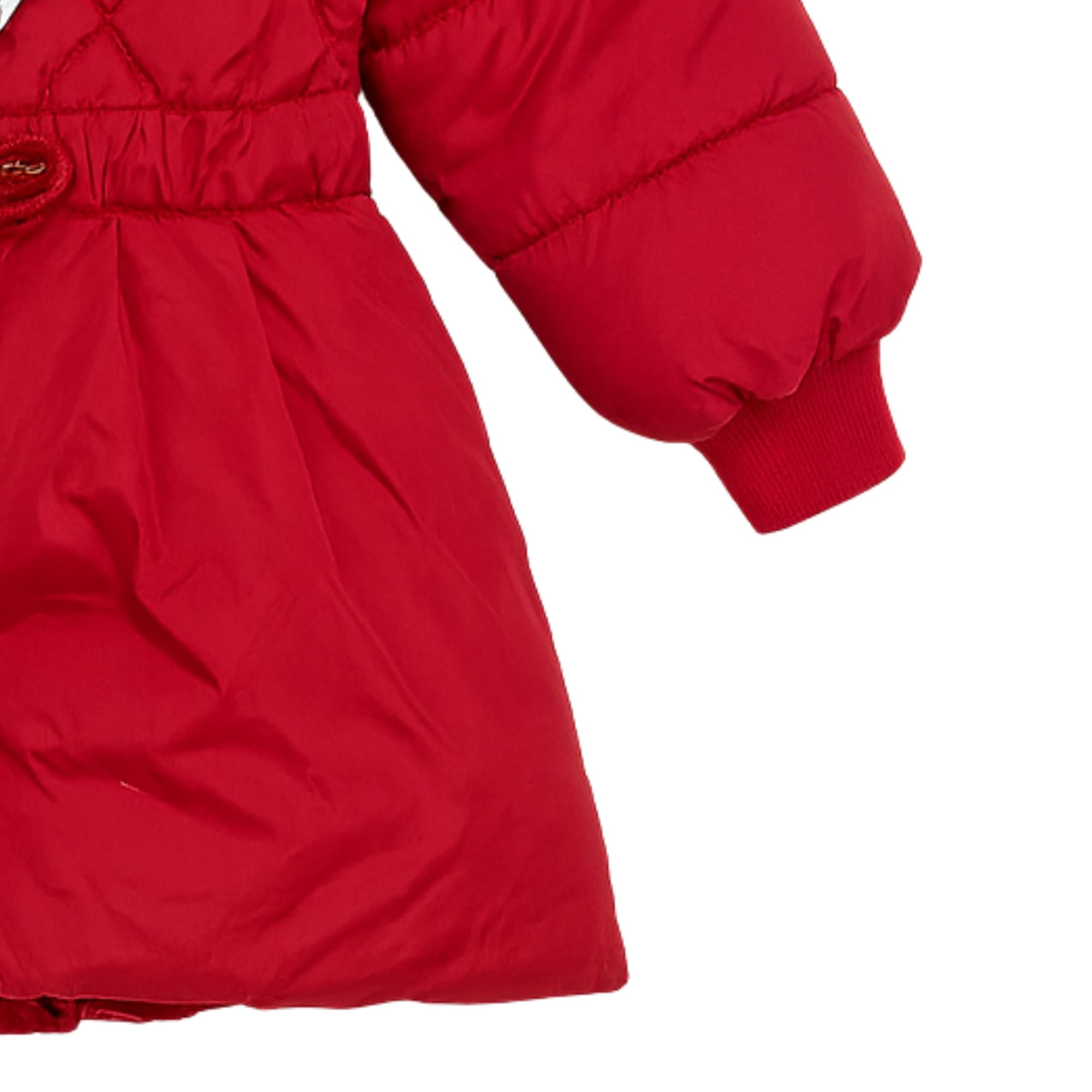 LITTLE GINNIE Winter Quilted Jacket for Baby Girls - Red | Hooded Puffer Jacket with Fleece Lining | Warm & Stylish Winter Wear | Regular Fit Polyester Jacket for Kids 1-2 Year 3
