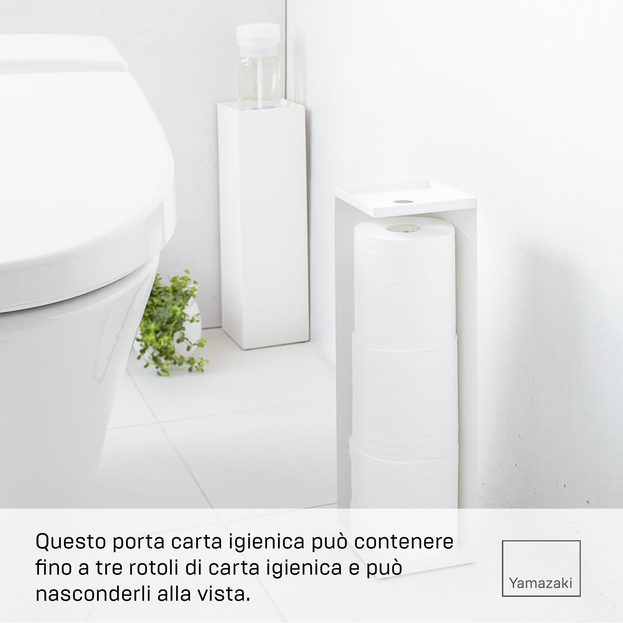 Yamazaki 7850 TOWER Porta carta igienica, bianco, acciaio, design minimalista, 11,5 x 11,5 x 38,5 cm (LxPxA)
