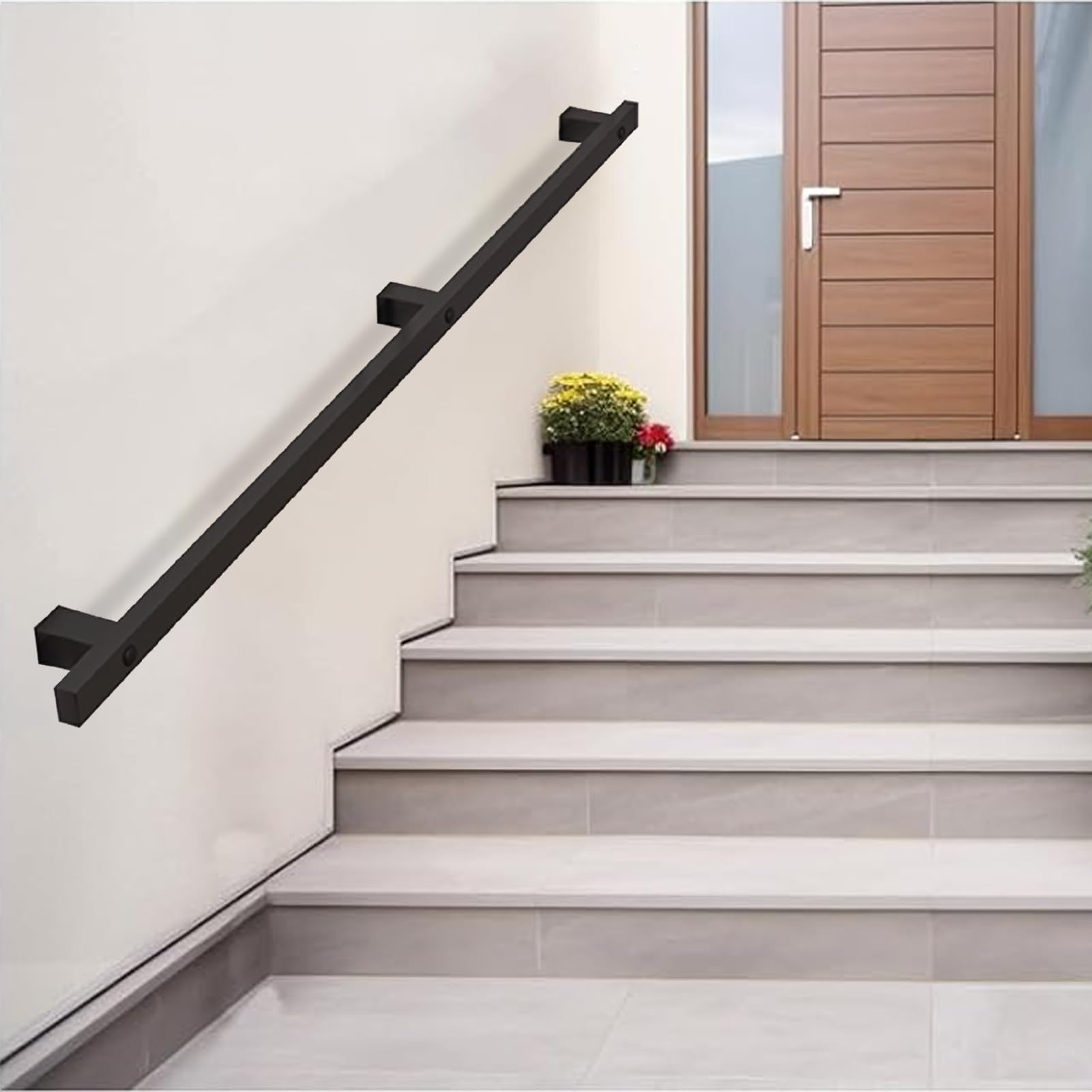 Rampe d'escalier en métal forgé noir de 200 cm pour sécuriser vos accès de maison