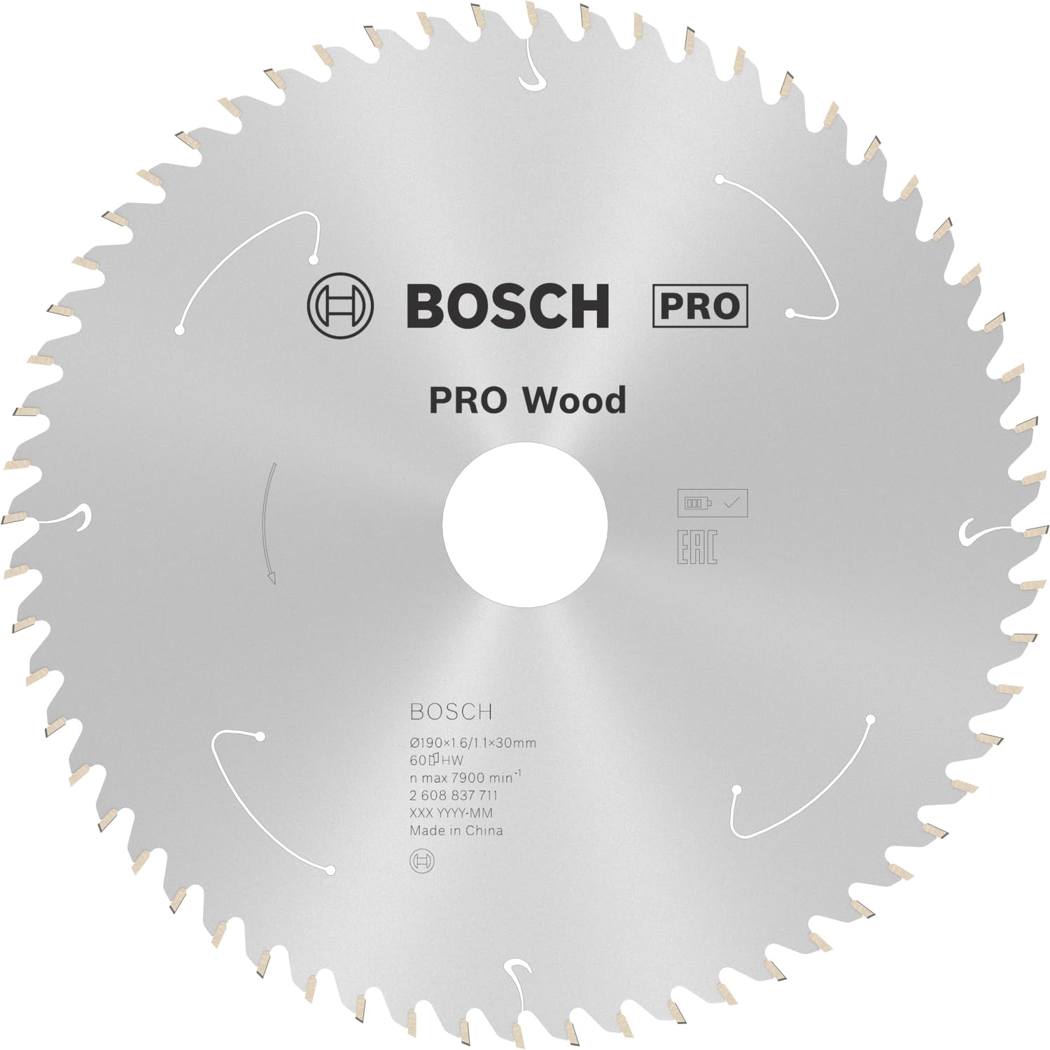 Bosch Accessories Lama Per Sega Circolare Standard For Wood (Legno, 190 x 30 x 1.6 mm, 60 Denti, Accessorio Per Sega Circolare A Batteria)