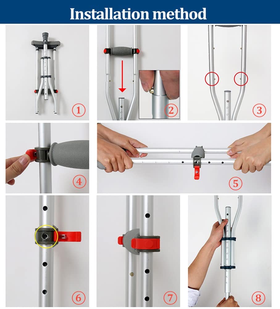 Muletas axilares para adultos, muletas plegables de aluminio para axilas, 13 alturas ajustables, para usuarios de 4'9" a 6'3", carga 150 kg