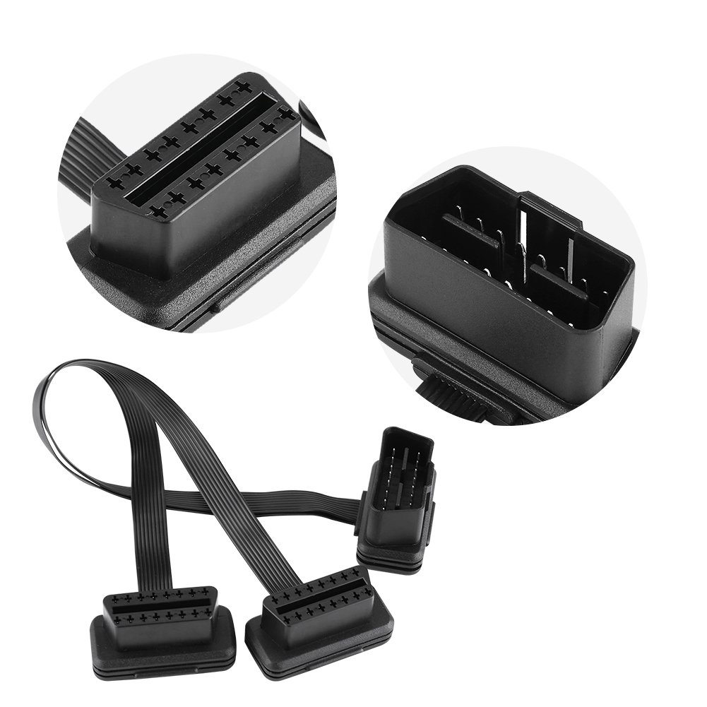 OBD2 kabel diagnostyczny, 16-biegunowy kabel przedłużający OBDII, rozdzielacz 2 w 1, adapter przyłączeniowy do większości samochodów z adapterem OBD2 (30 cm)