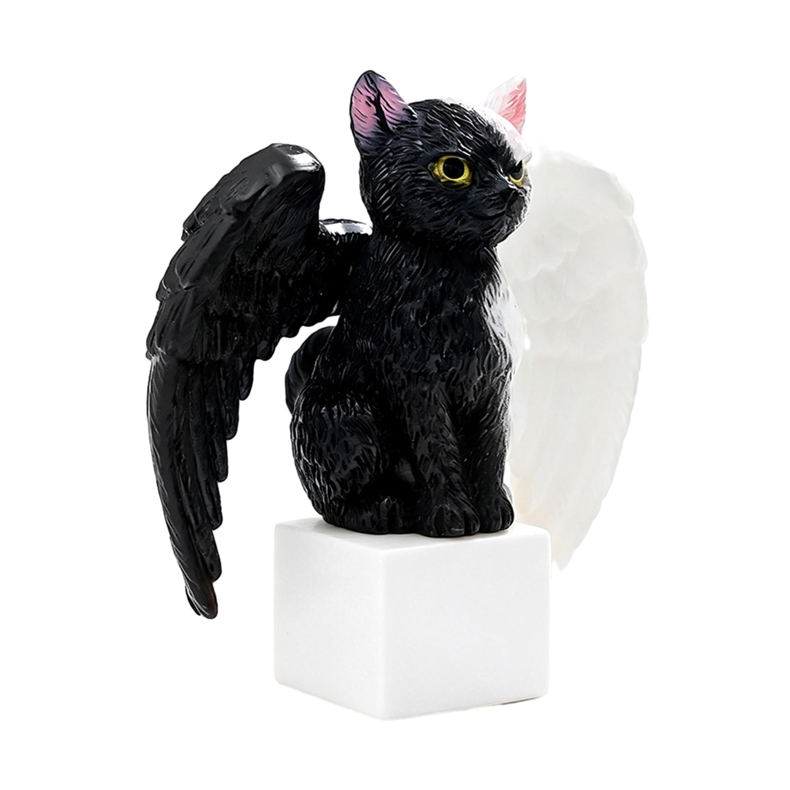 pidodou Halloween Cat Figurine Resin Witch Hat Moon Pumpkin Skull Desktop Decor for Shelf Mantel Table Black White Small OrnamentA