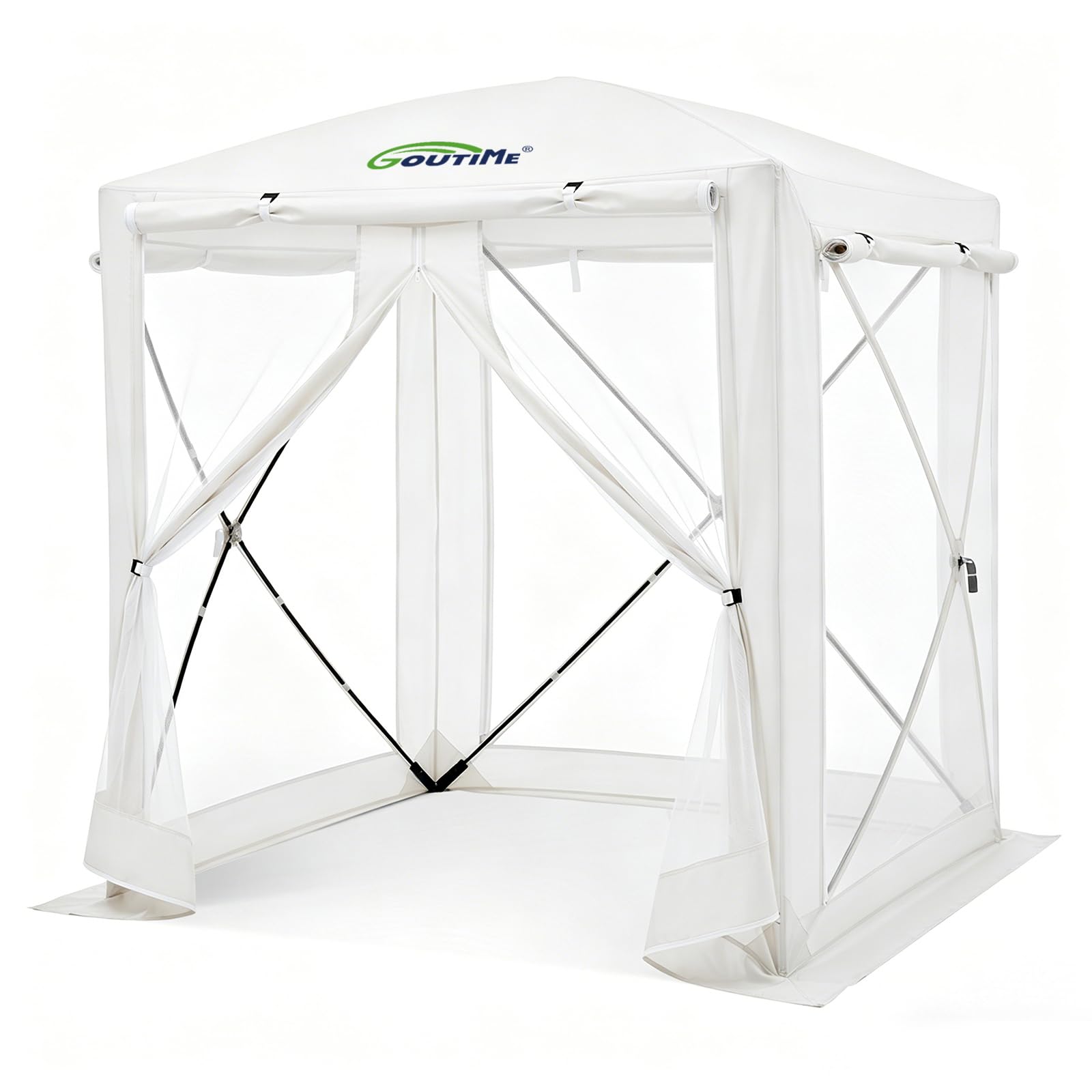 Goutime Tonnelle Pliante 150x150x190 cm, Protection 2-en-1 Contre Insectes | Imperméable avec protection solaire, tente de jardin pour camping et terrasse extérieure (Blanc)