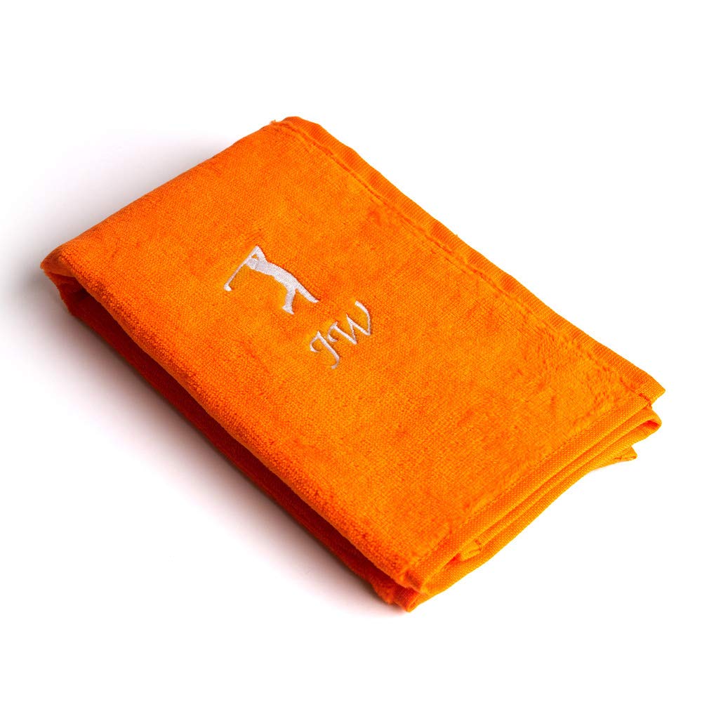 CrewGolf Personalised Golf Towel Luxury Tri Fold Velour (Any Name) Navy, Pink, Black, Red, Green (Orange)