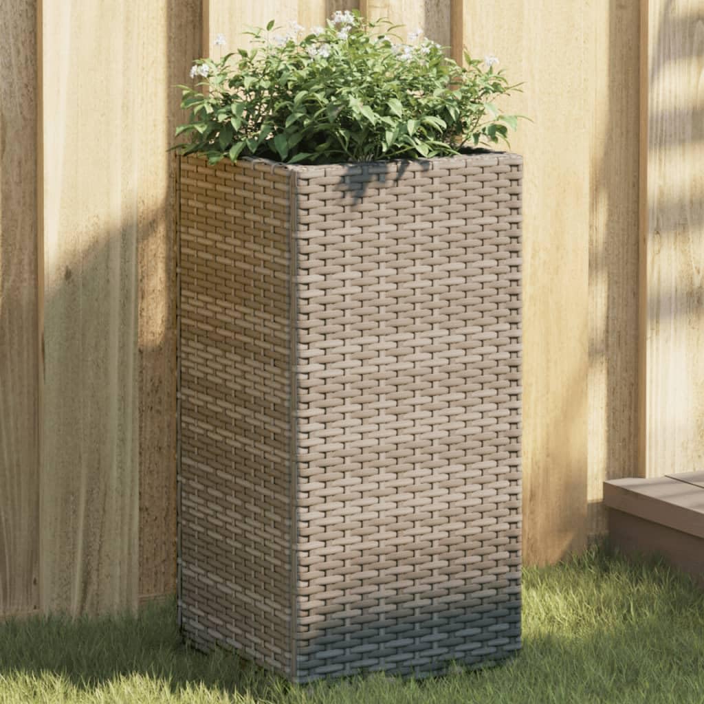 Donice ogrodowe szare 2 sztuki 30x30x60 cm rattan PE z wkładem z włókniny na kwiaty, balkon, taras, stabilna stalowa rama odporna na warunki atmosferyczne